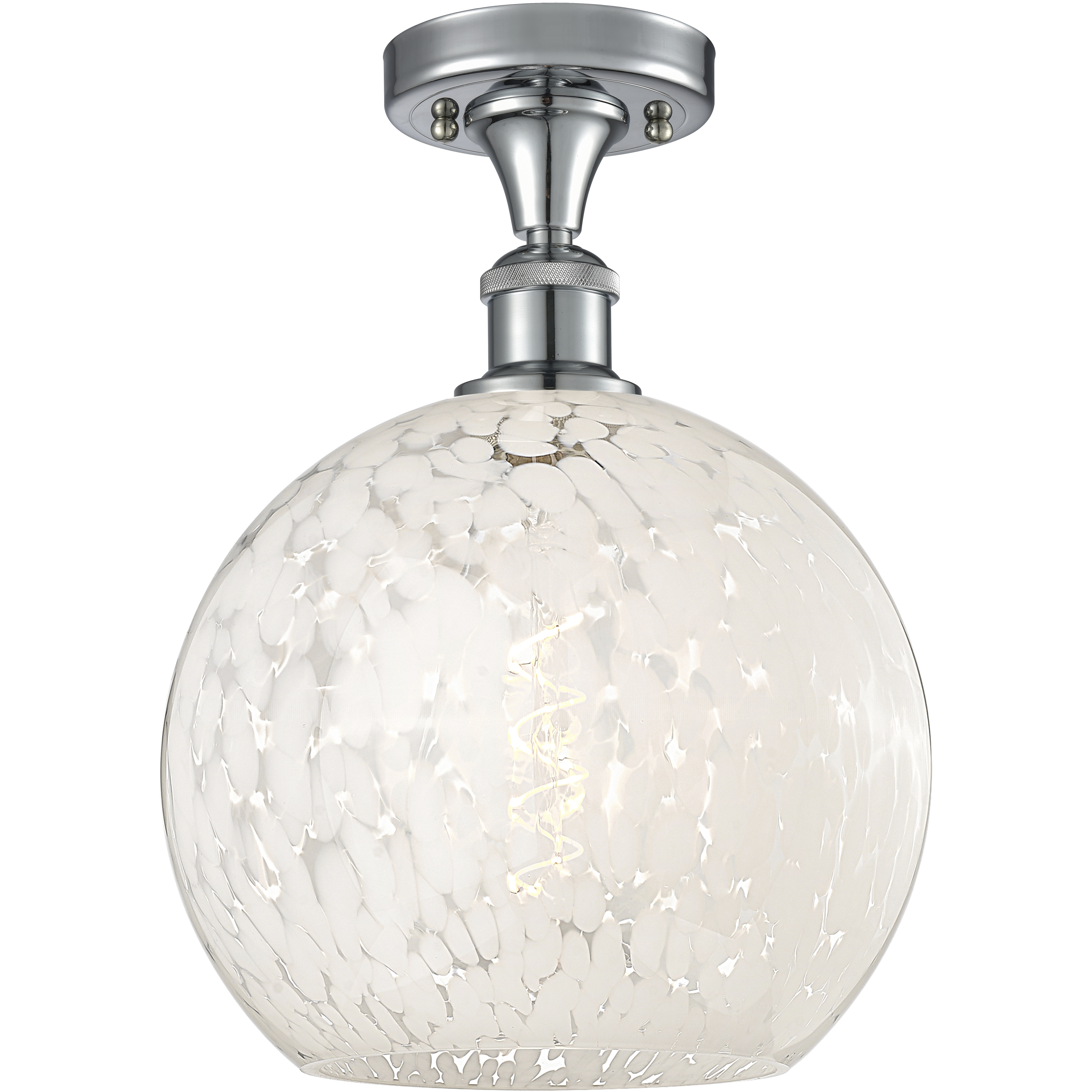 Edison White Mouchette 1 Light 10 inch Polished Chrome Semi-Flush Mount Ceiling Light