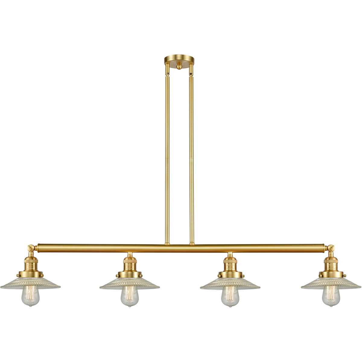Franklin Restoration Halophane 4 Light 53.13 inch Satin Gold Island Light Ceiling Light in Clear Halophane Glass, Franklin Restoration