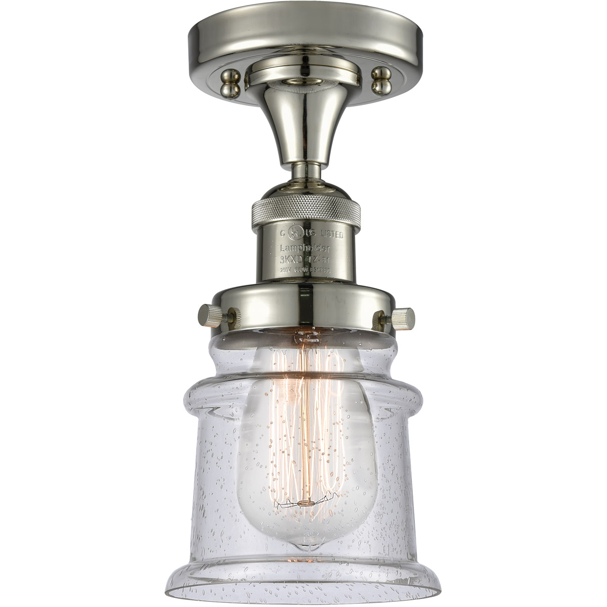 Franklin Restoration Small Canton LED 6 inch Polished Nickel Semi-Flush Mount Ceiling Light in Seedy Glass, Franklin Restoration