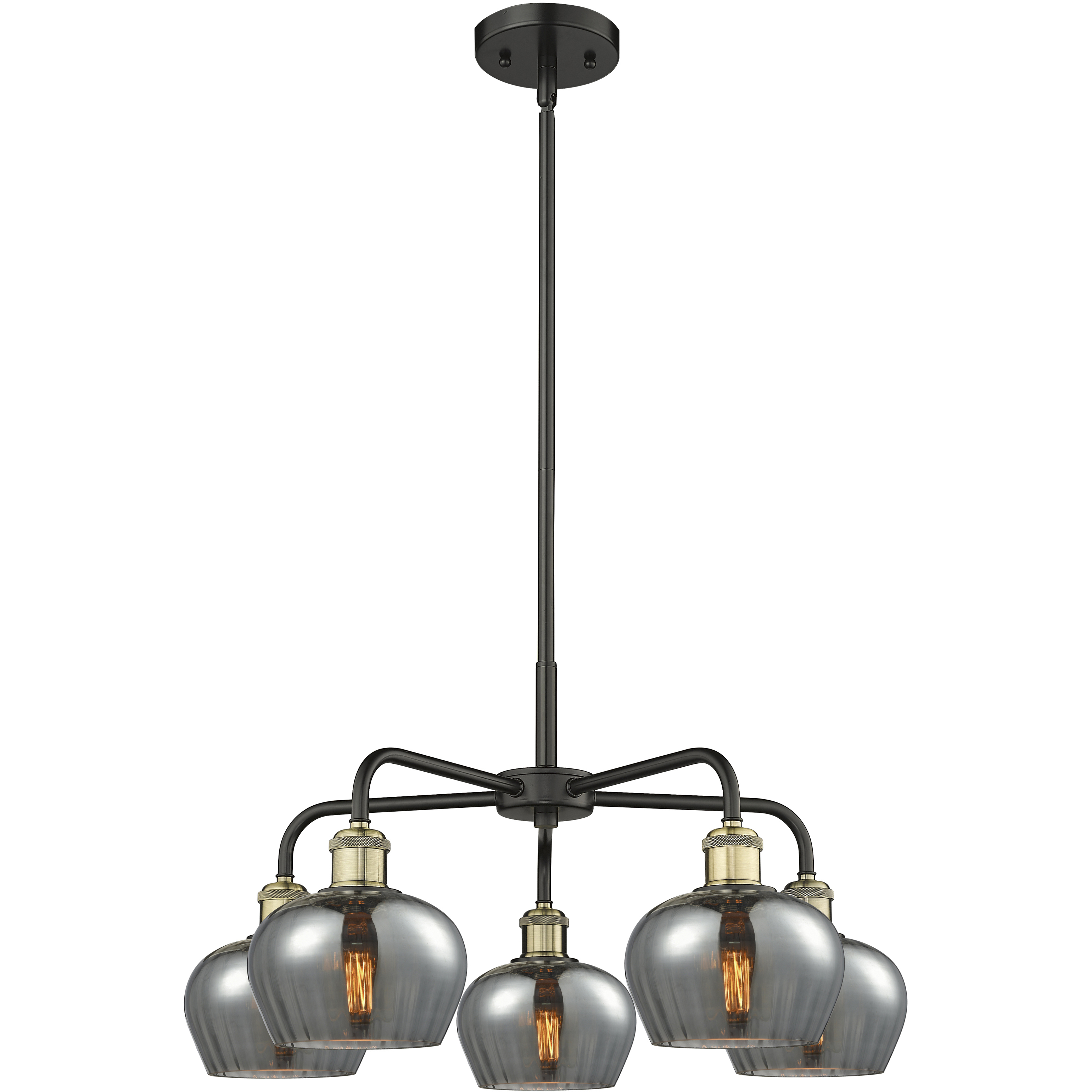 Fenton 5 Light 24.5 inch Black Antique Brass Chandelier Ceiling Light in Plated Smoke Glass