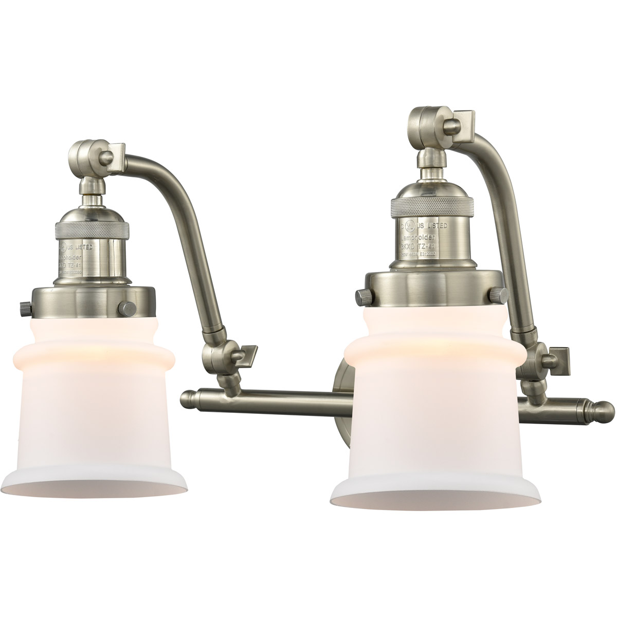 Franklin Restoration Small Canton 2 Light 18 inch Brushed Satin Nickel Bath Vanity Light Wall Light in Matte White Glass, Franklin Restoration