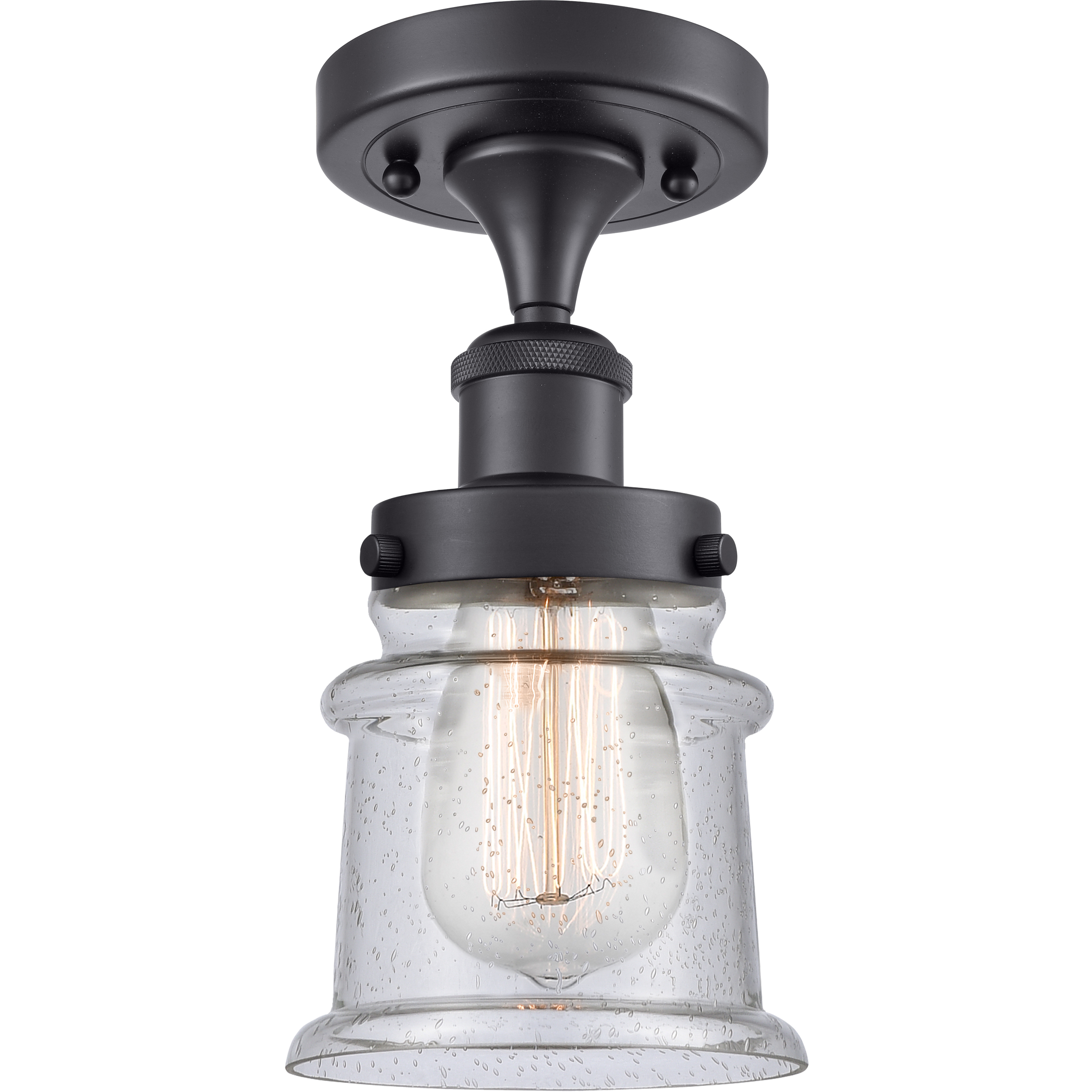 Edison Canton 1 Light 5.25 inch Matte Black Semi-Flush Mount Ceiling Light in Seedy Glass, 1.9 lb