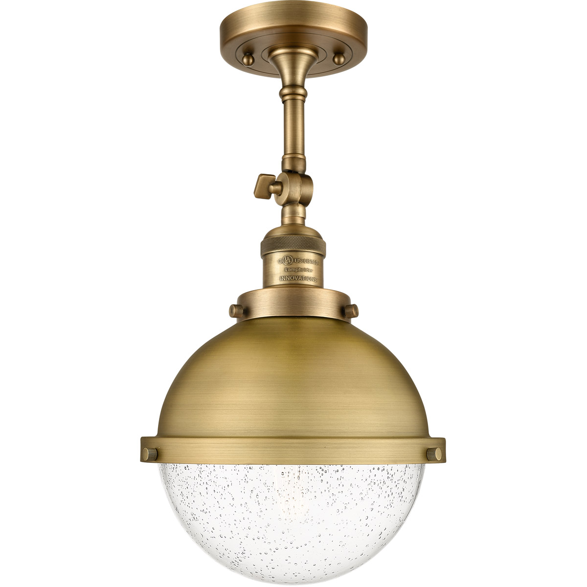 Franklin Restoration Hampden LED 9 inch Black Antique Brass Semi-Flush Mount Ceiling Light in Seedy Glass
