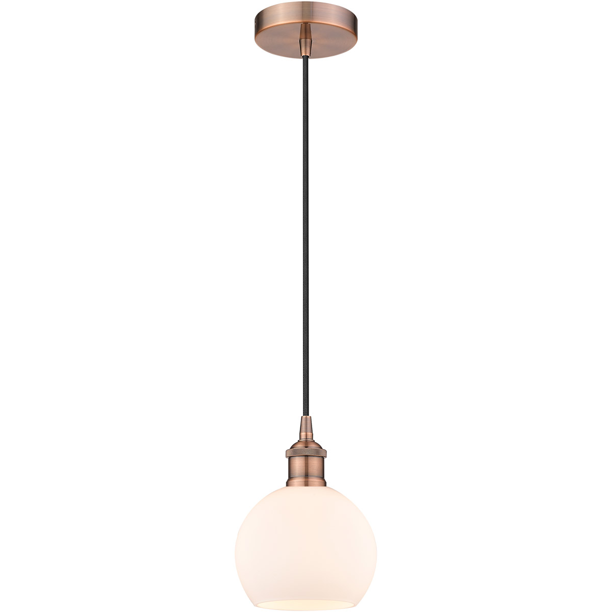 Edison Athens LED 6 inch Antique Copper Mini Pendant Ceiling Light in Matte White Glass