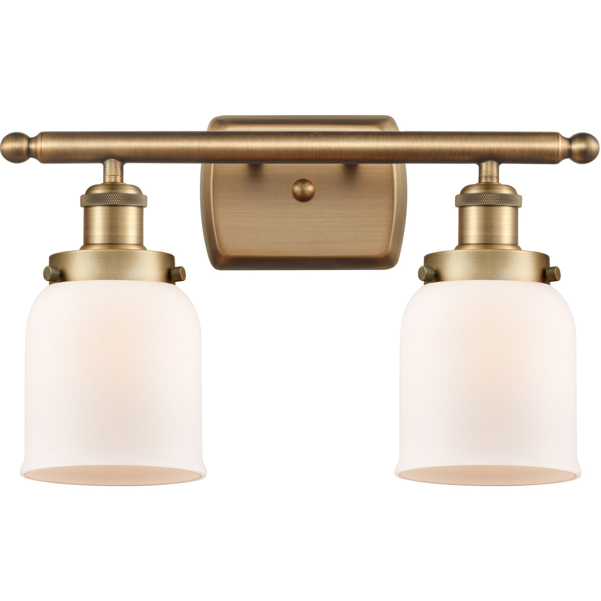 Ballston Small Bell 2 Light 16 inch Brushed Brass Bath Vanity Light Wall Light in Matte White Glass