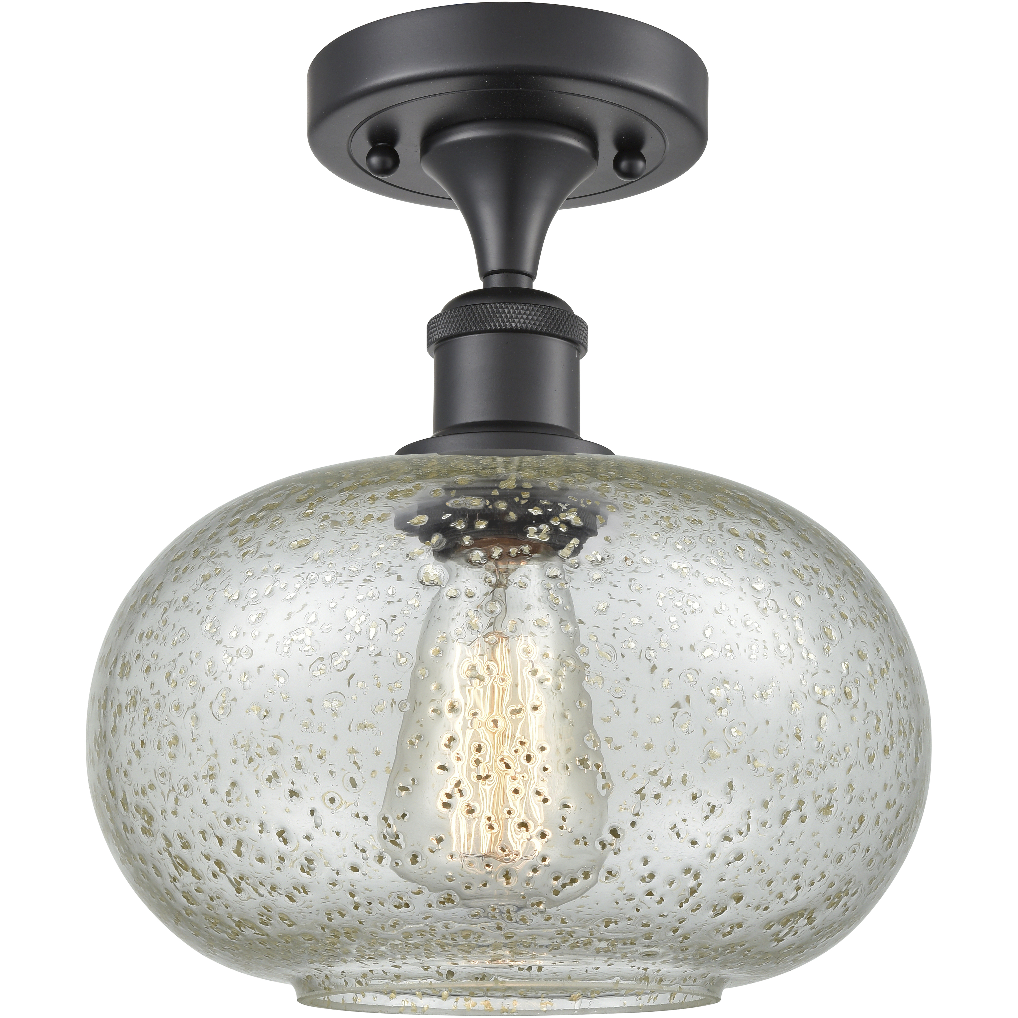 Edison Gorham 1 Light 9.5 inch Matte Black Semi-Flush Mount Ceiling Light in Mica Glass