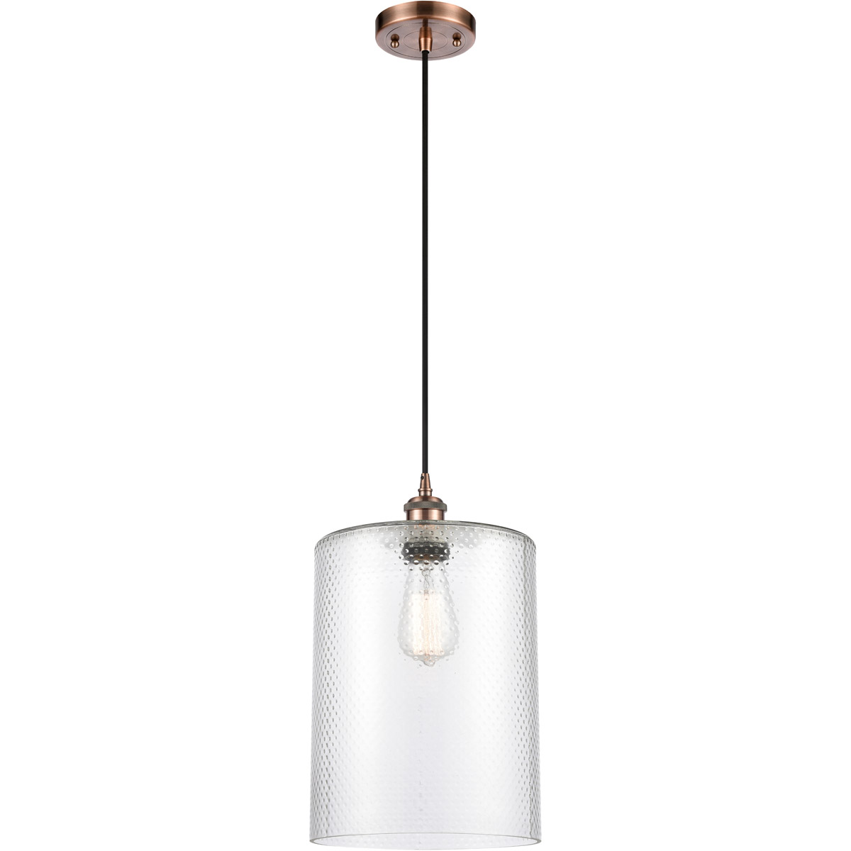 Ballston Large Cobbleskill LED 9 inch Antique Copper Mini Pendant Ceiling Light in Clear Glass, Black Textured, Ballston