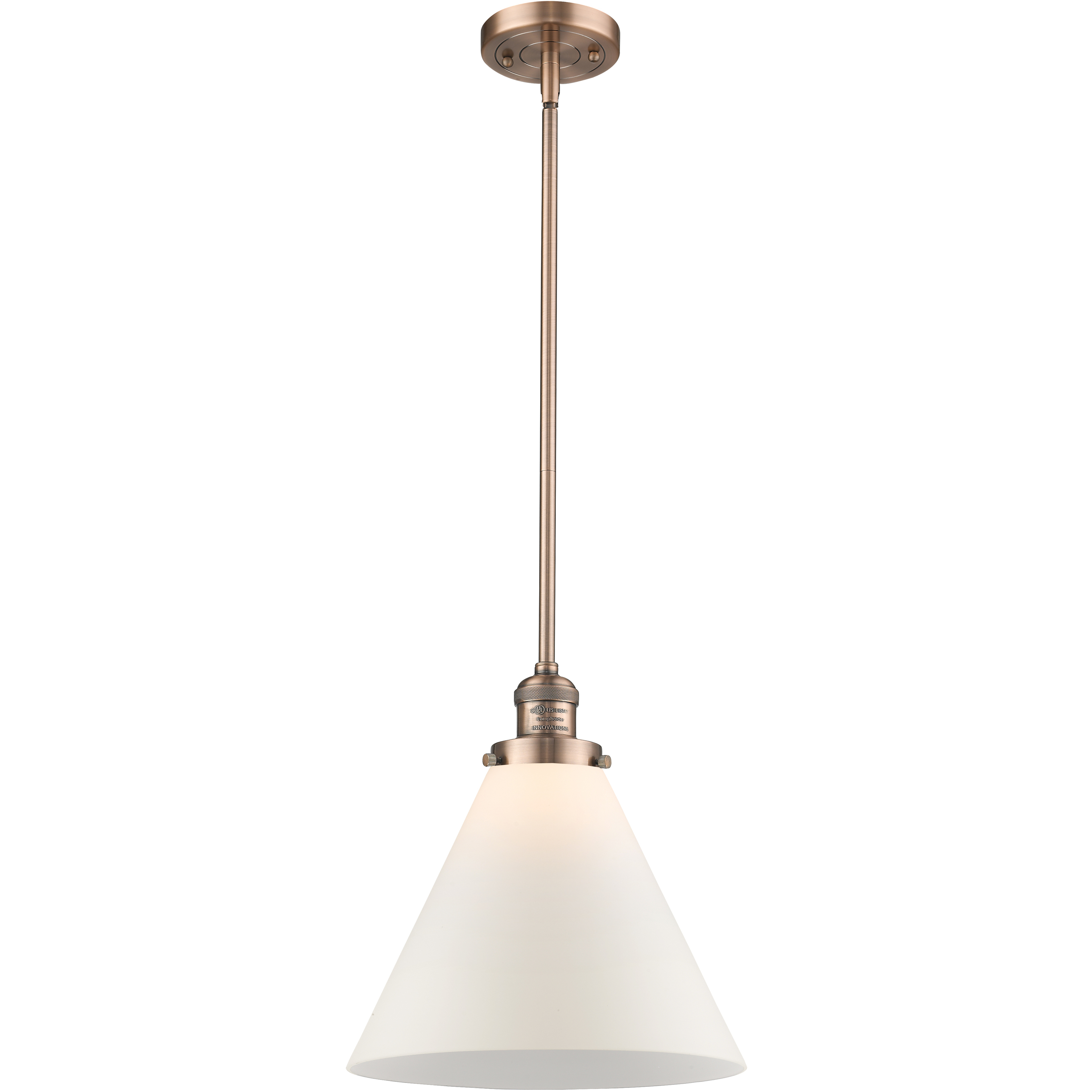 Franklin Restoration Cone LED 12 inch Antique Copper Mini Pendant Ceiling Light in Matte White, Franklin Restoration
