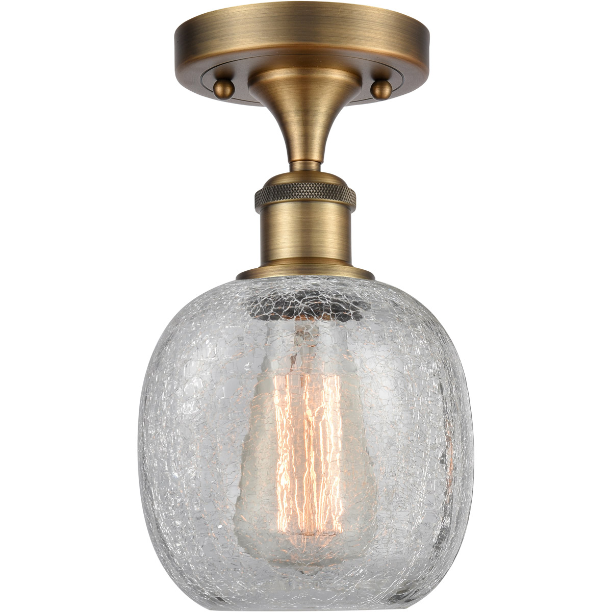 Ballston Belfast LED 6 inch Brushed Brass Semi-Flush Mount Ceiling Light in Clear Crackle Glass, Ballston