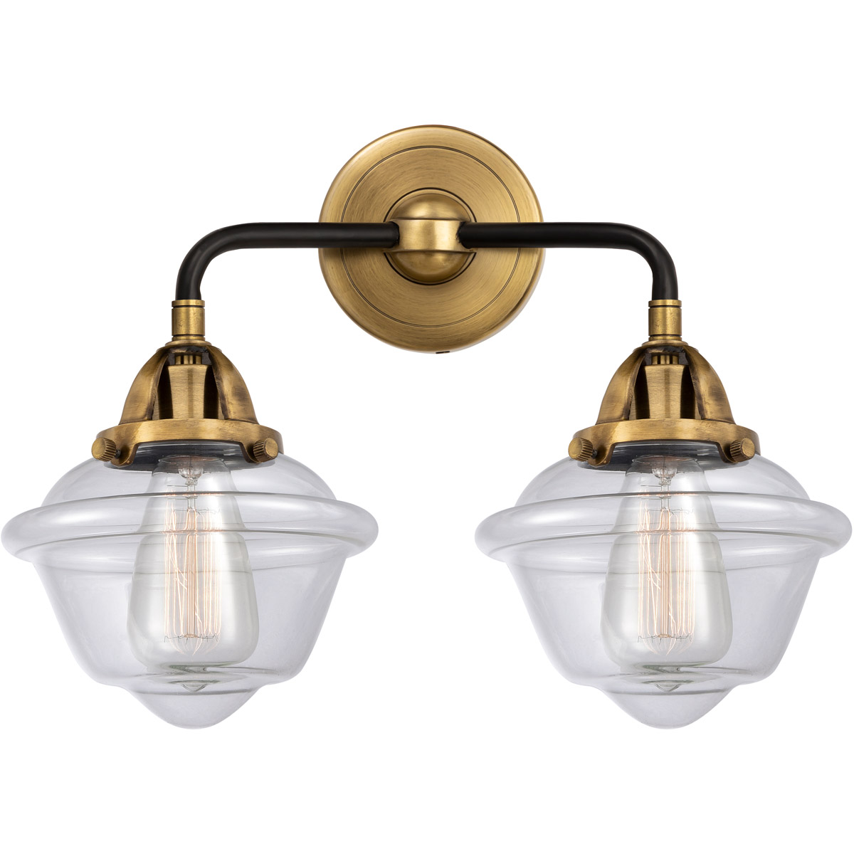 Nouveau 2 Small Oxford 2 Light 15.5 inch Black Antique Brass Bath Vanity Light Wall Light in Clear Glass