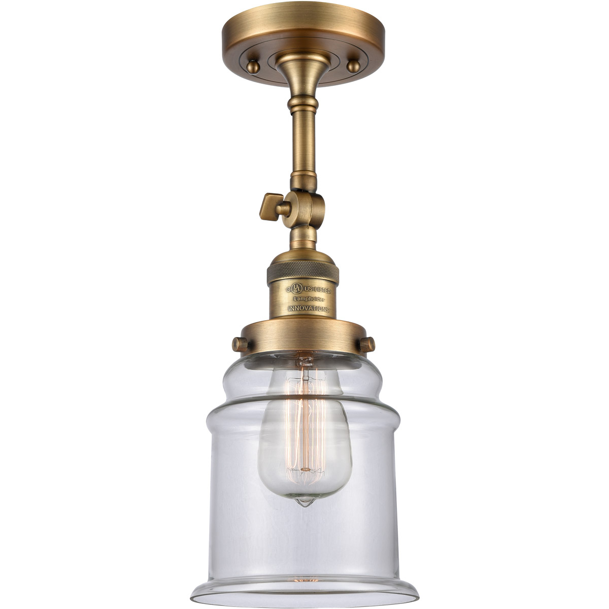 Franklin Restoration Canton 1 Light 6 inch Brushed Brass Semi-Flush Mount Ceiling Light in Clear Glass, Franklin Restoration