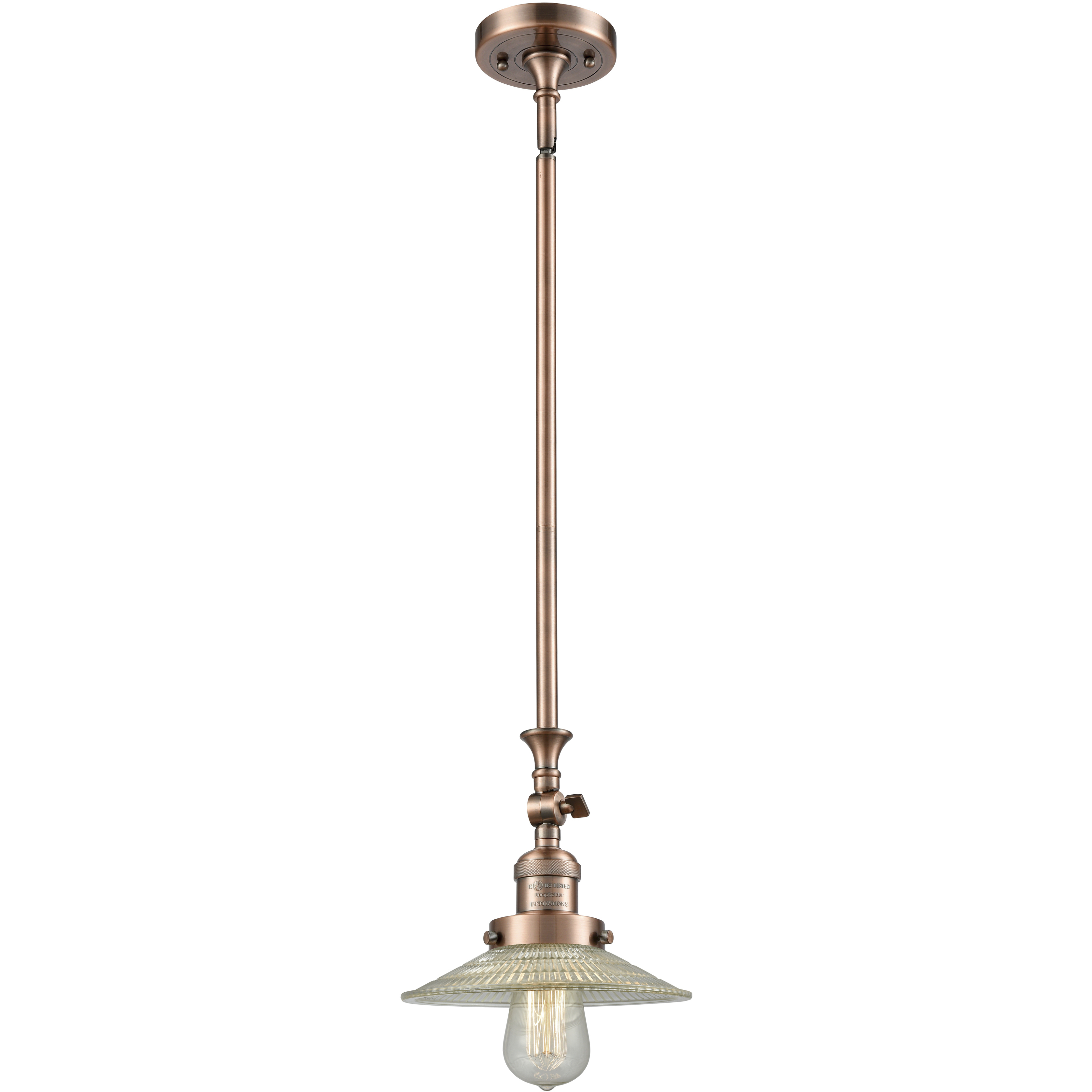Franklin Restoration Halophane 1 Light 8.5 inch Antique Copper Mini Pendant Ceiling Light in Incandescent, Clear Halophane Glass, Franklin Restoration