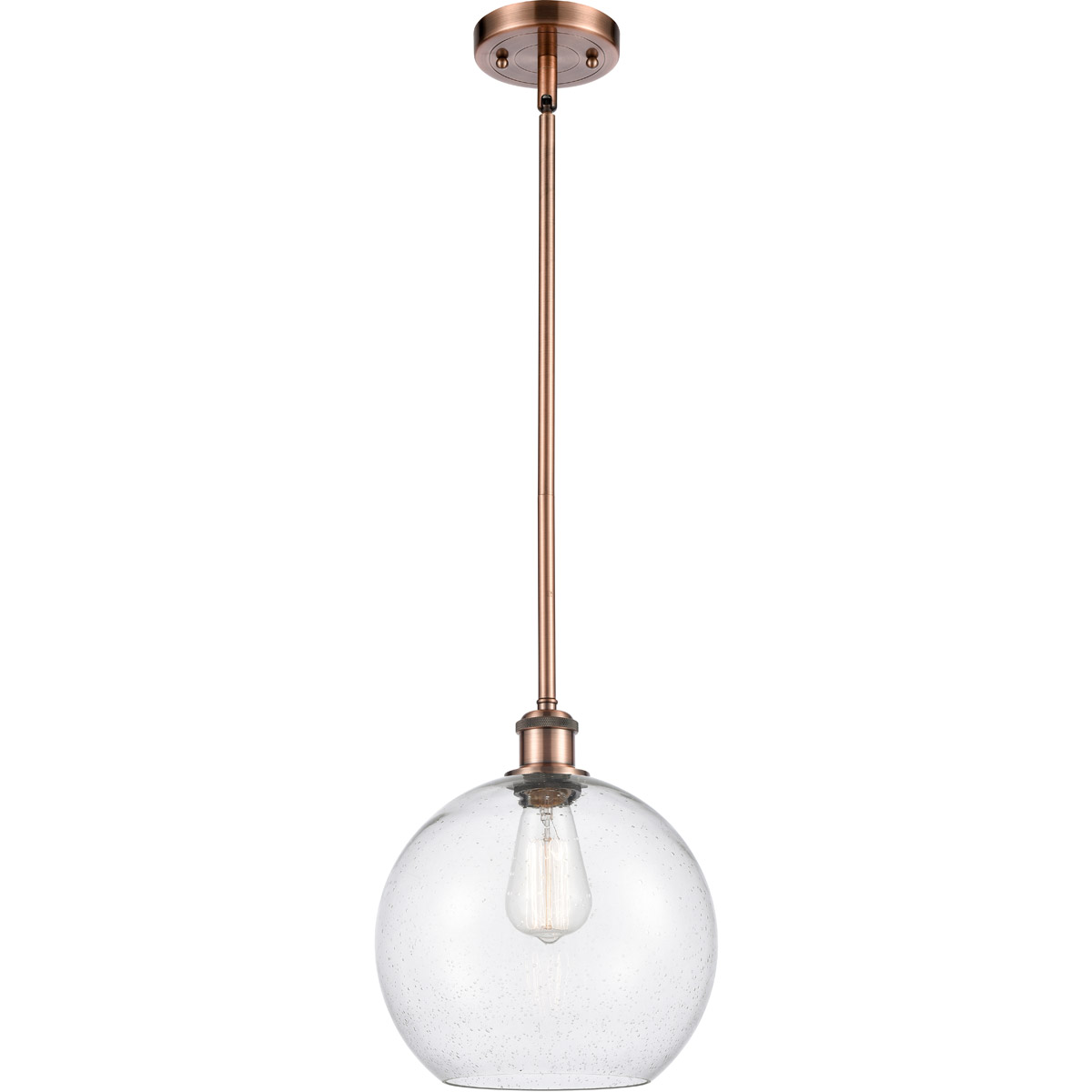 Ballston Large Athens LED 10 inch Antique Copper Pendant Ceiling Light in Seedy Glass, Ballston