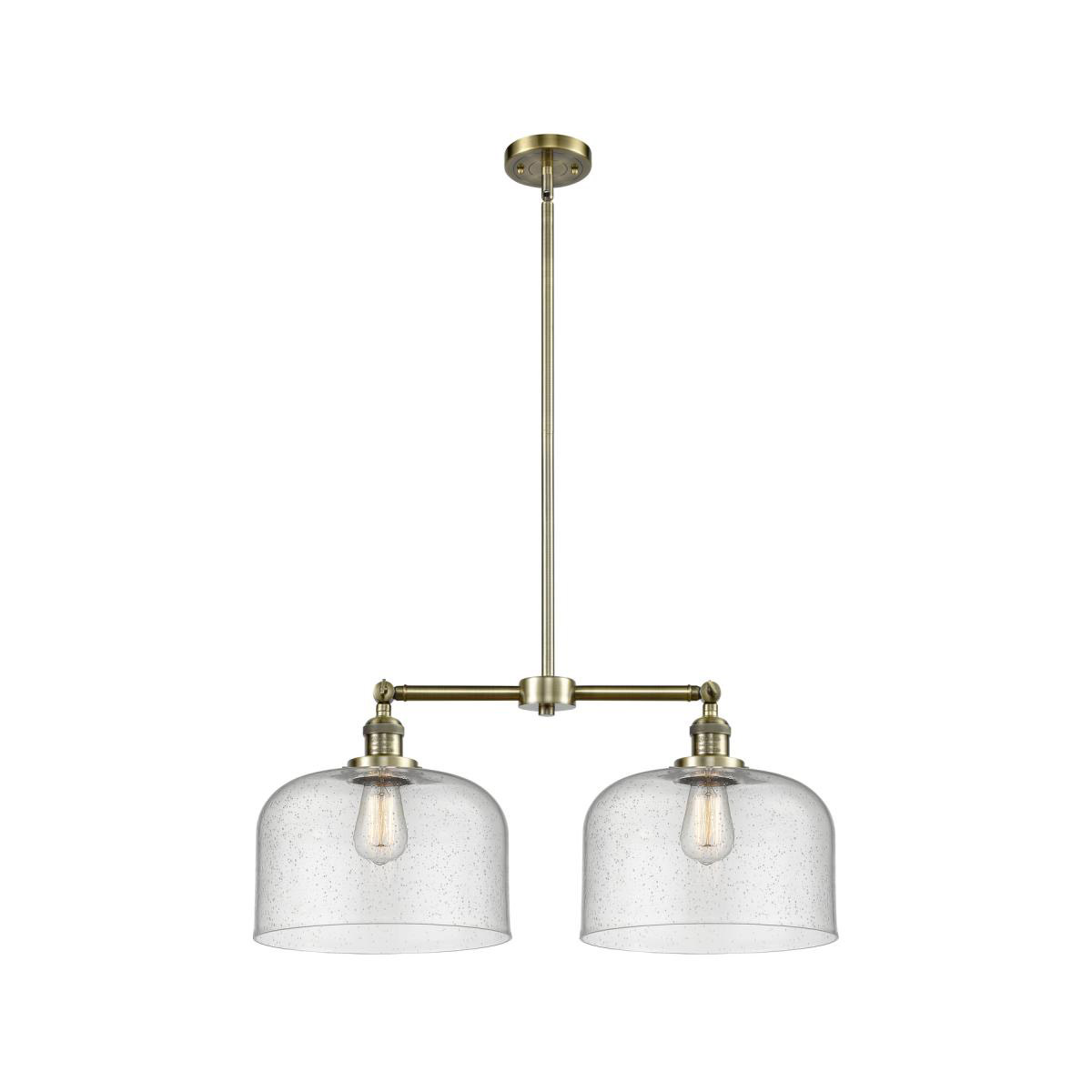 Franklin Restoration X-Large Bell 2 Light 43 inch Antique Brass Island Light Ceiling Light in Incandescent, Seedy Glass, Franklin Restoration