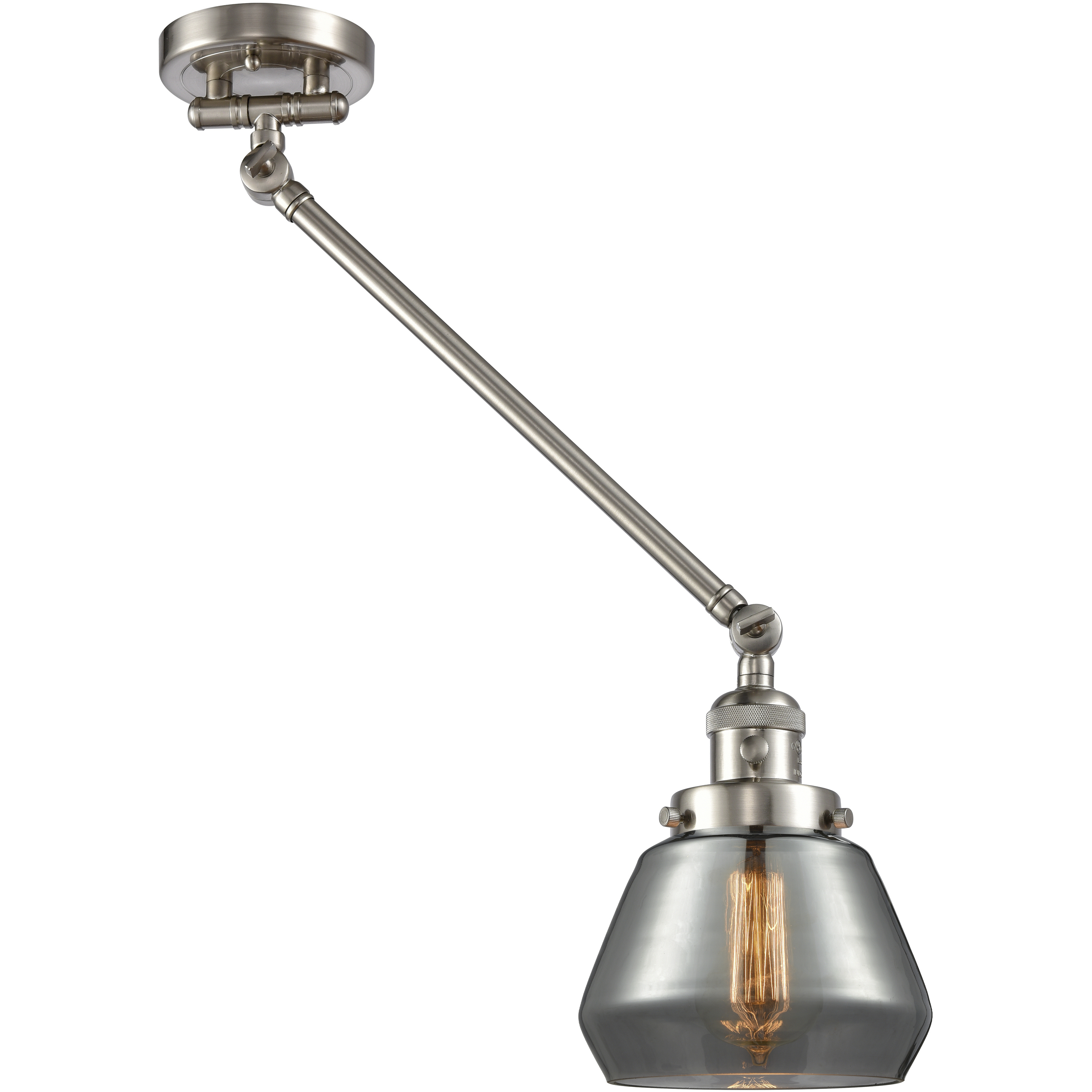 Fulton 35 inch 60 watt Brushed Satin Nickel Swing Arm Wall Light in Light Smoke Glass, Franklin Restoration