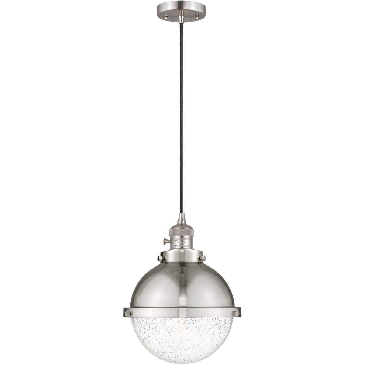 Franklin Restoration Hampden 1 Light 9 inch Brushed Satin Nickel Mini Pendant Ceiling Light in Seedy Glass