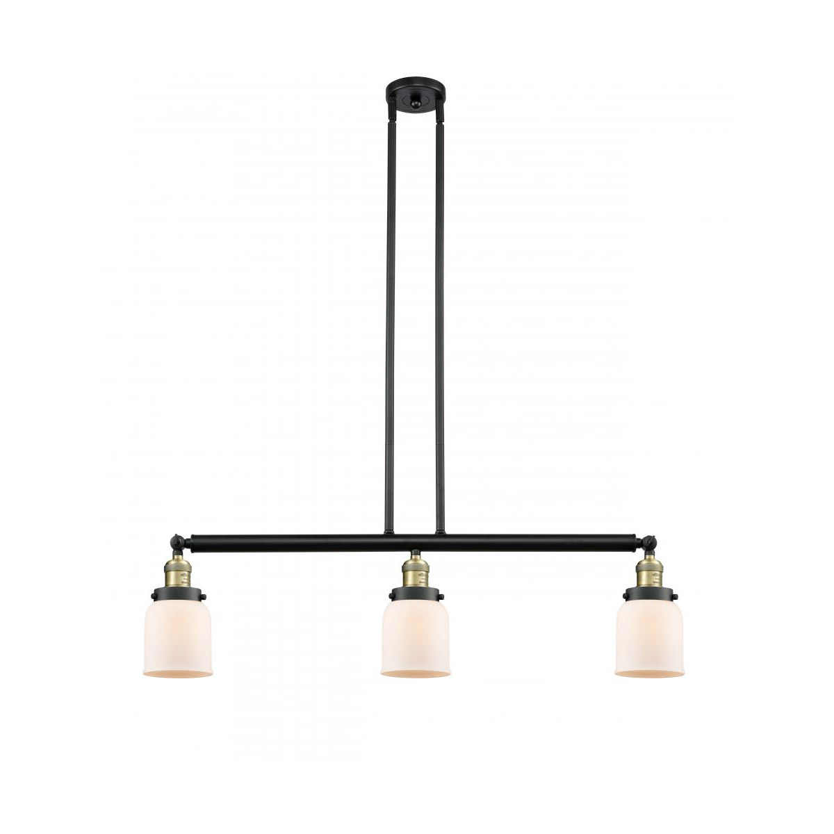 Franklin Restoration Small Bell 3 Light 38 inch Black Antique Brass Island Light Ceiling Light in Matte White Glass, Franklin Restoration