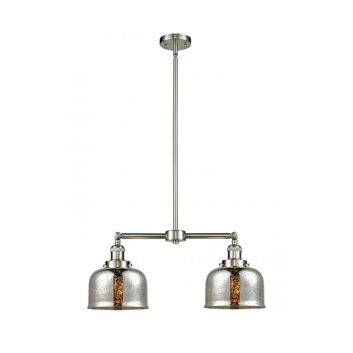Franklin Restoration Large Bell LED 24 inch Brushed Satin Nickel Chandelier Ceiling Light in Silver Plated Mercury Glass, Franklin Restoration