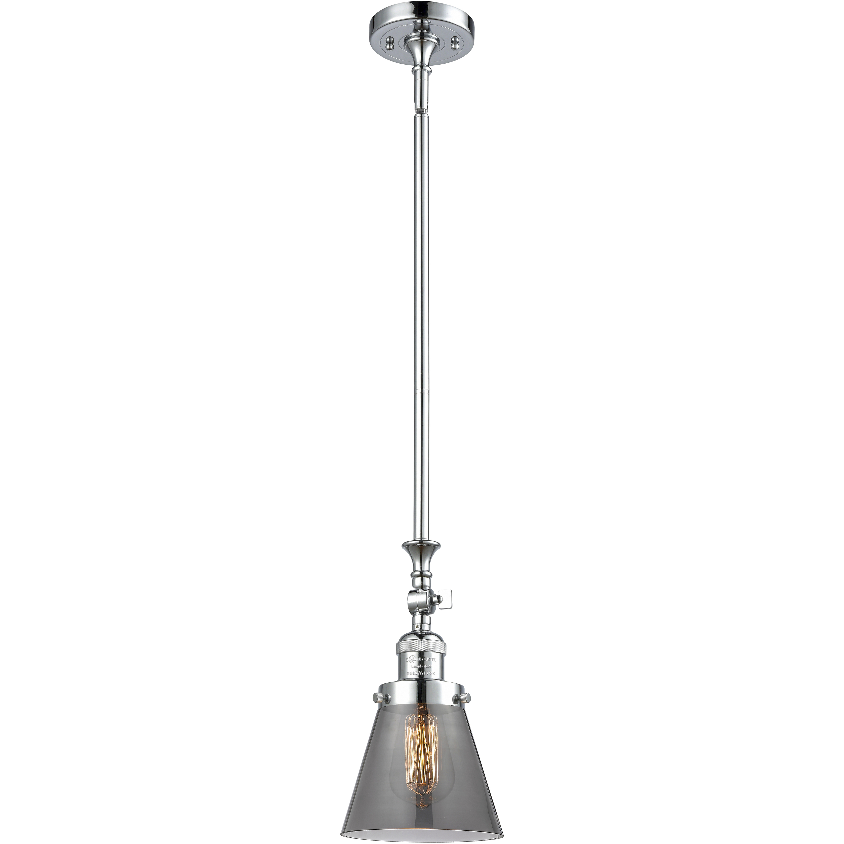 Franklin Restoration Cone 1 Light 6 inch Polished Chrome Mini Pendant Ceiling Light in Bulb Not Included, Light Smoke Glass, Franklin Restoration