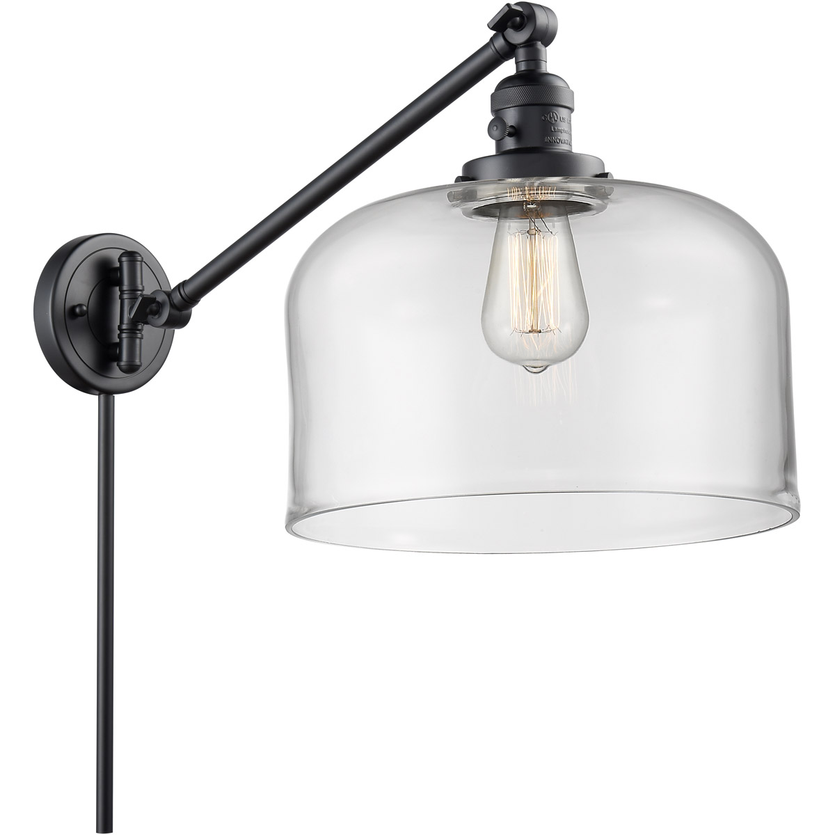 X-Large Bell 12 inch 60.00 watt Matte Black Swing Arm Wall Light, Franklin Restoration