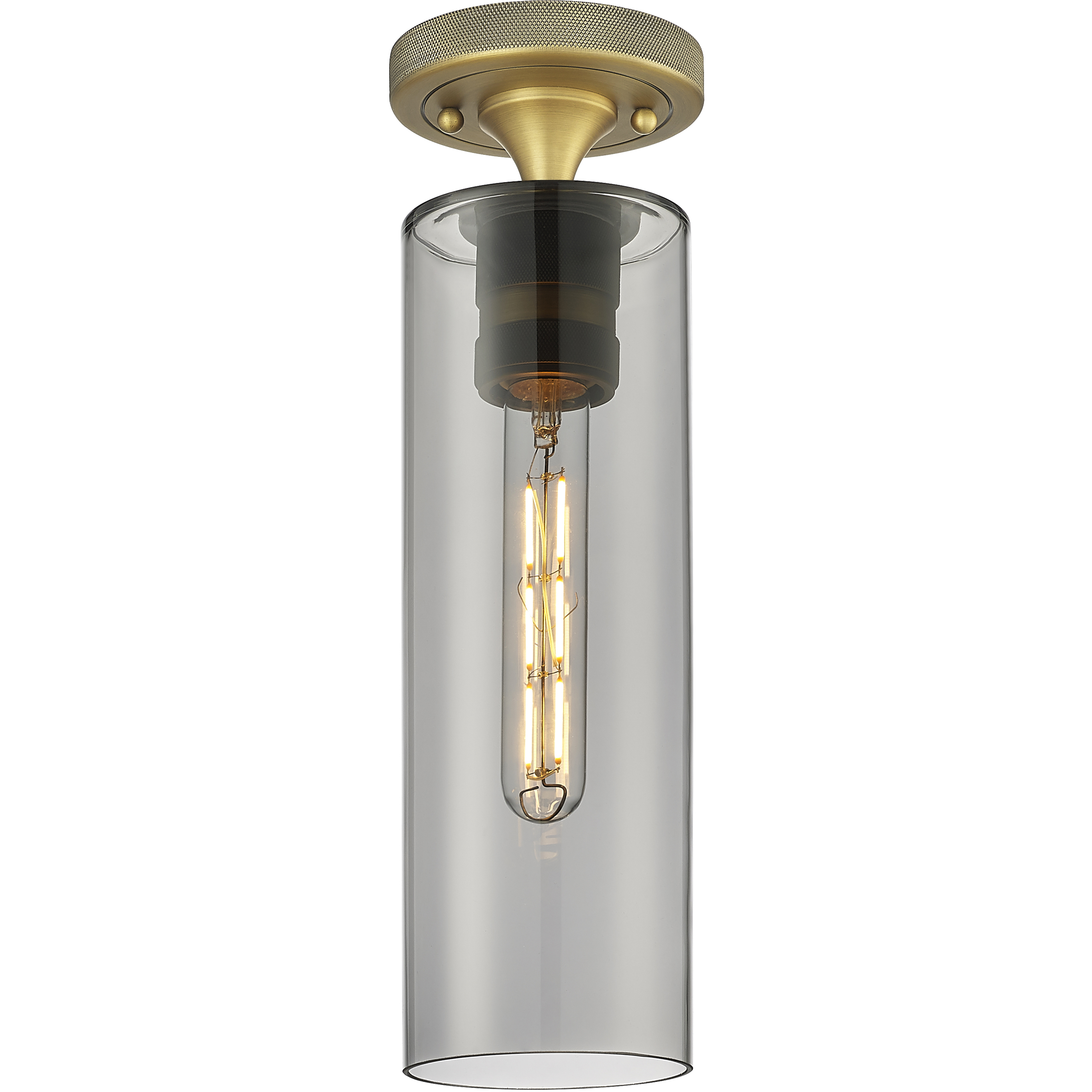 Downtown Urban Crown Point 1 Light 3.88 inch Brushed Brass Flush Mount Ceiling Light in Plated Smoke