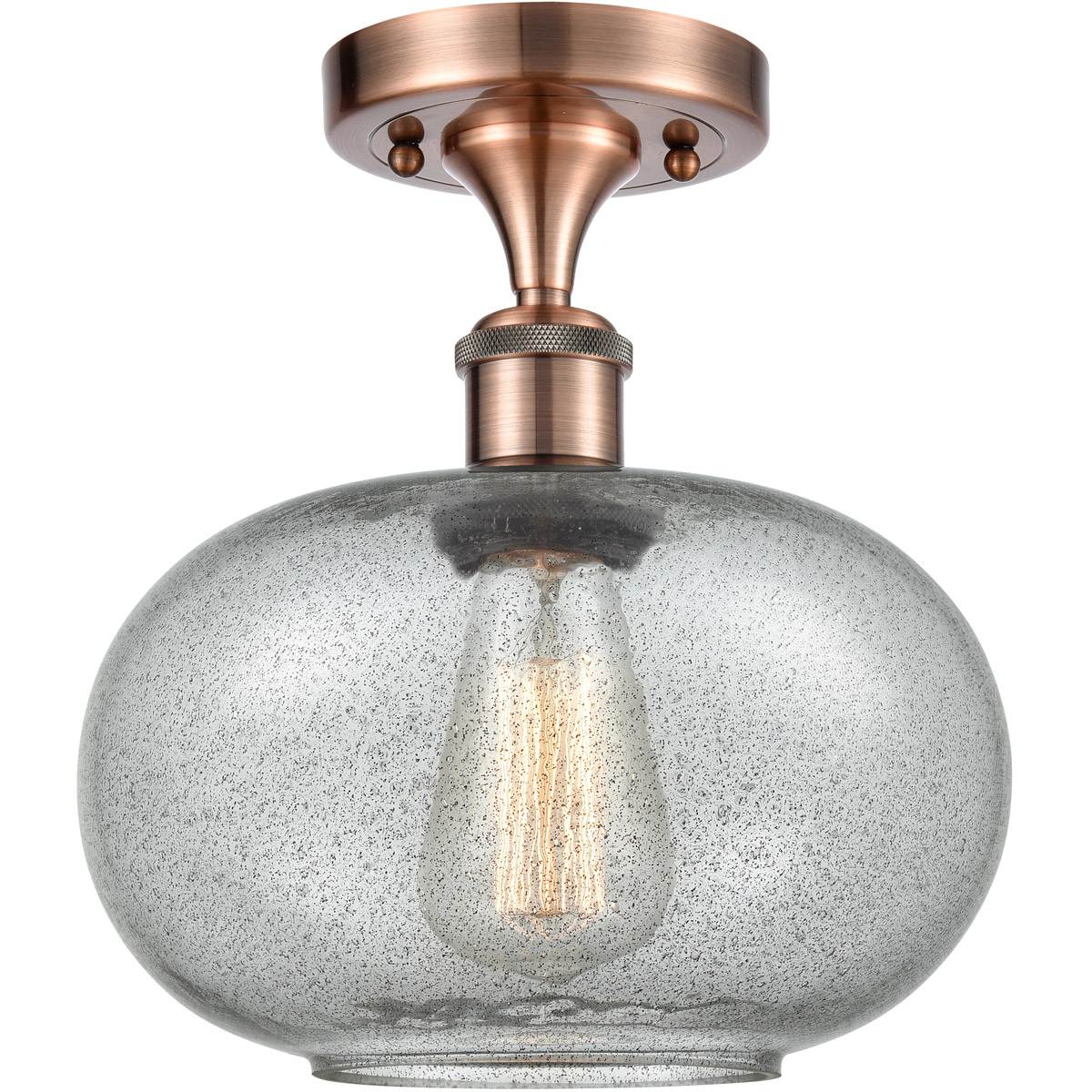Ballston Gorham LED 9.5 inch Antique Copper Semi-Flush Mount Ceiling Light in Charcoal Glass, Ballston