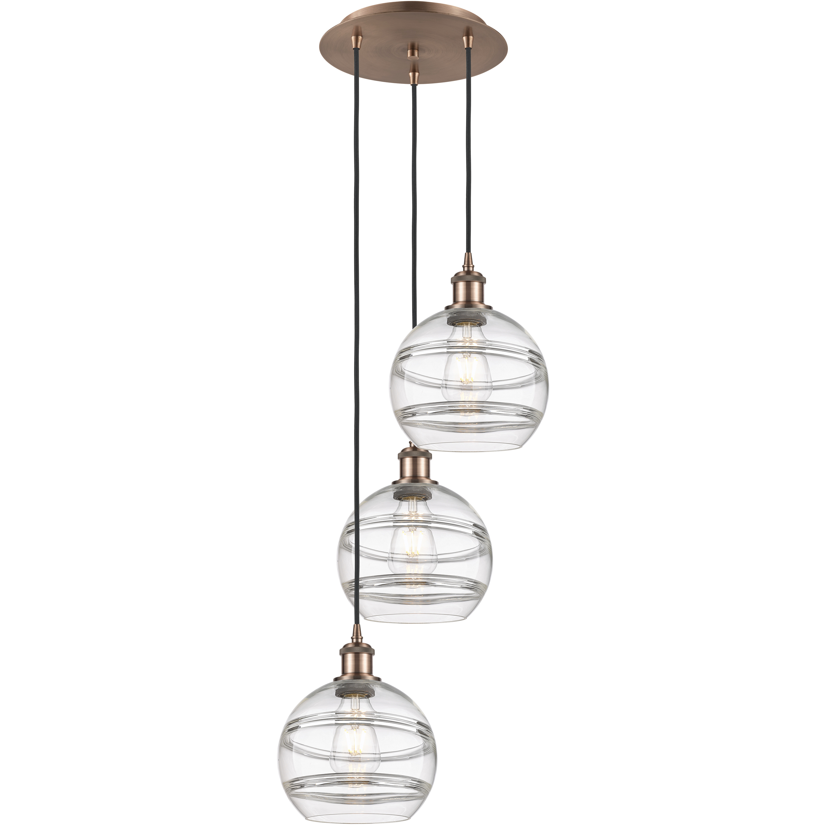 Ballston Rochester 3 Light 14.5 inch Antique Copper Cord Hung Multi Pendant Ceiling Light