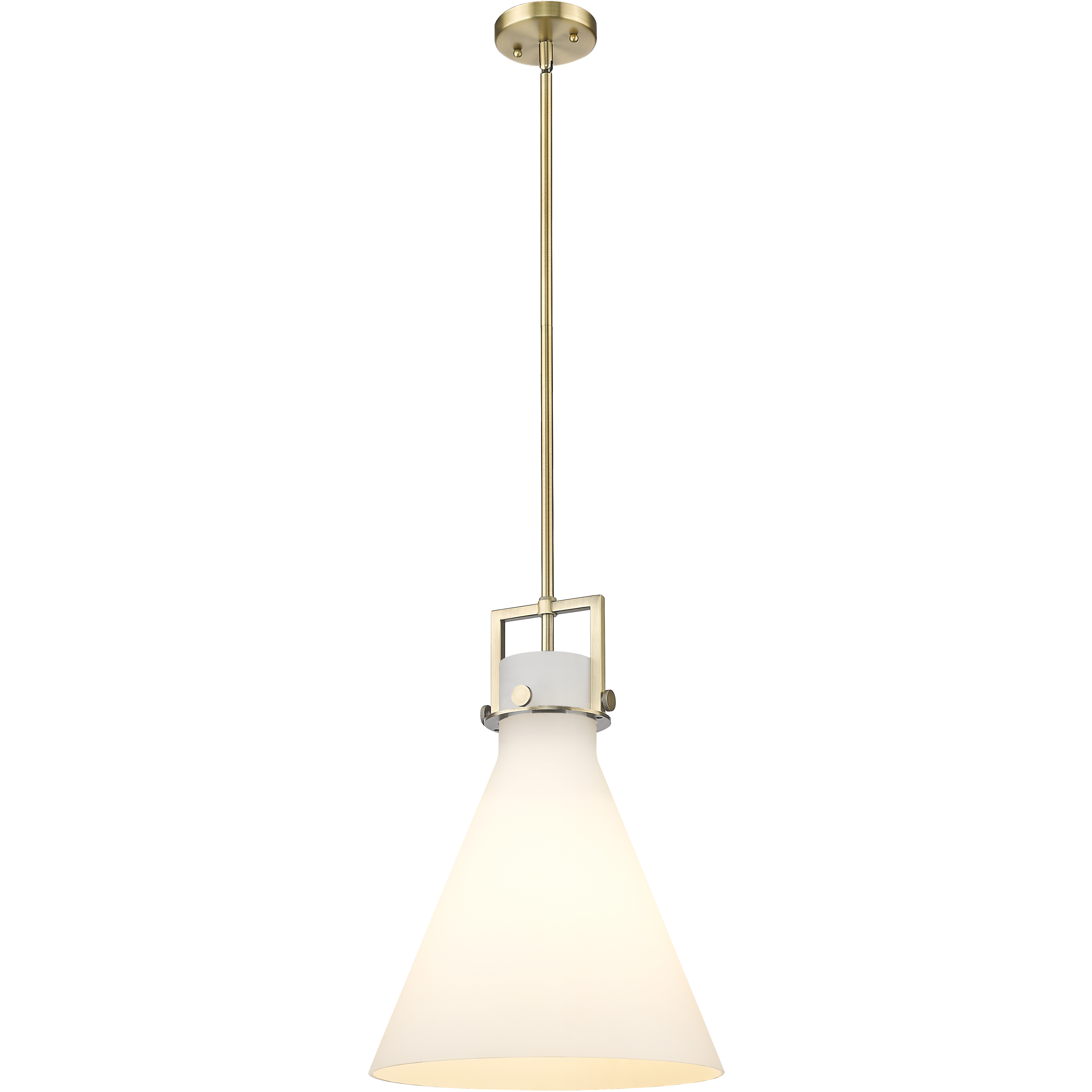 Downtown Urban Newton Cone 1 Light 14 inch Brushed Brass Pendant Ceiling Light in Matte White Glass