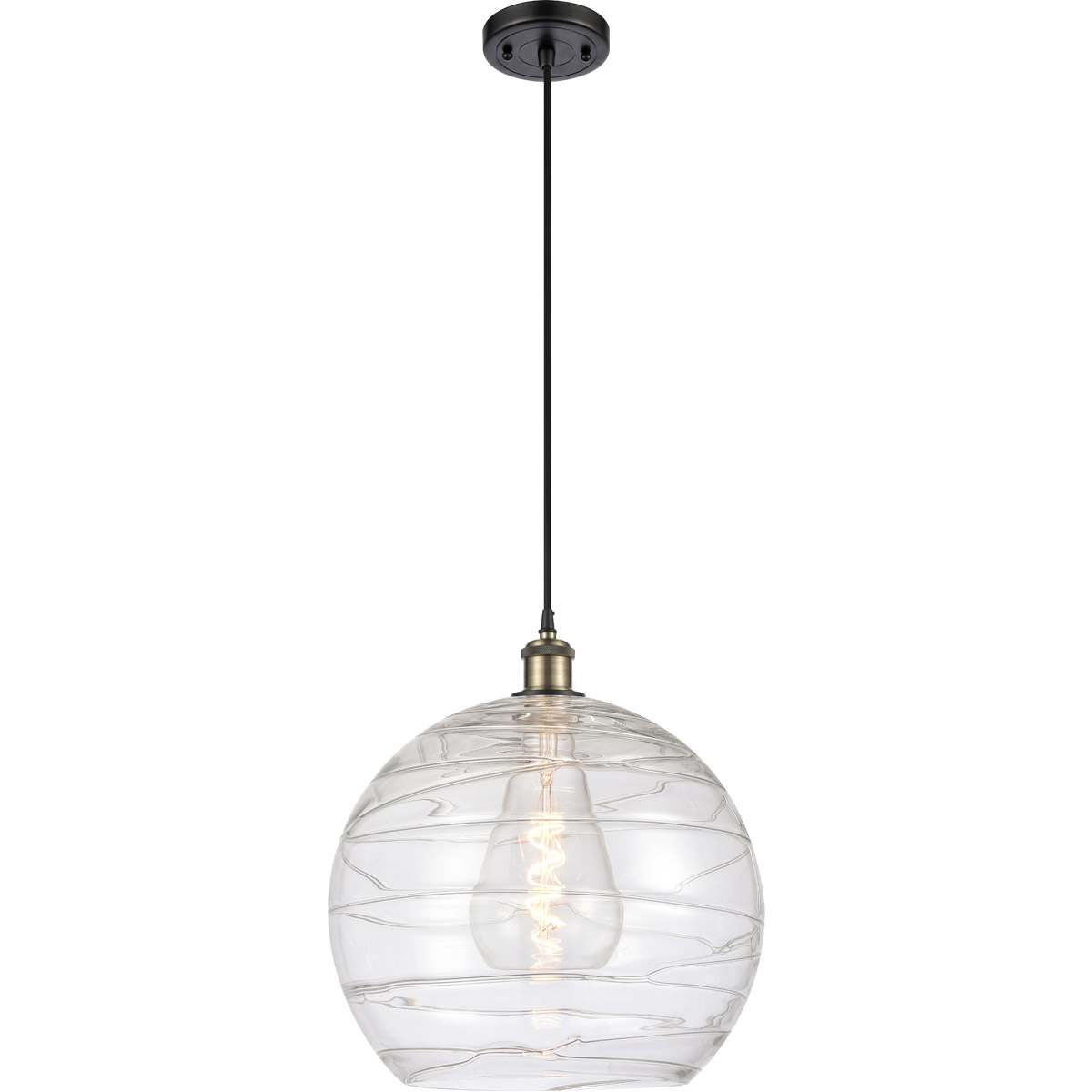Ballston Deco Swirl 1 Light 14 inch Black Antique Brass and Matte Black Pendant Ceiling Light