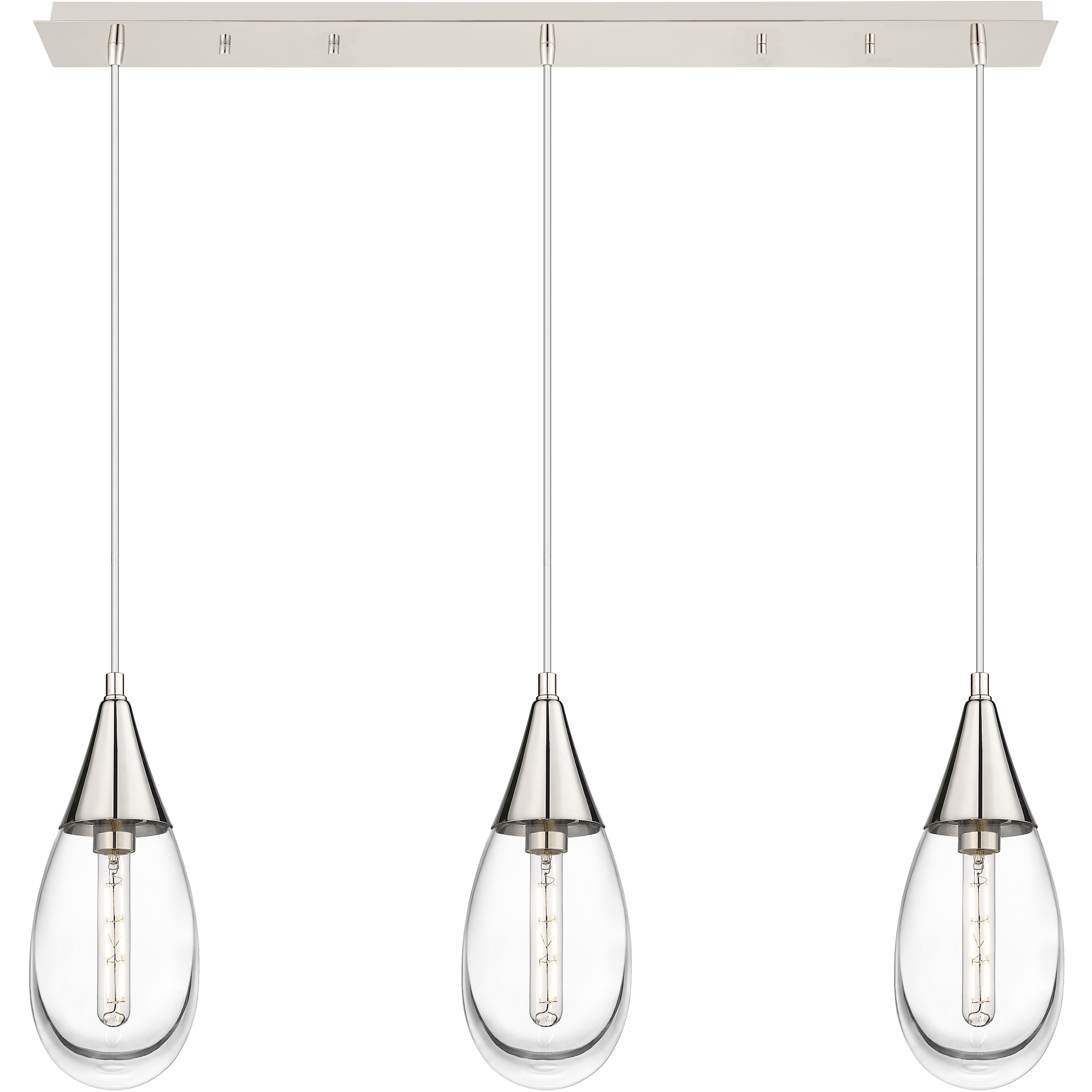 Malone 3 Light 37.75 inch Polished Nickel Linear Pendant Ceiling Light in Clear Glass