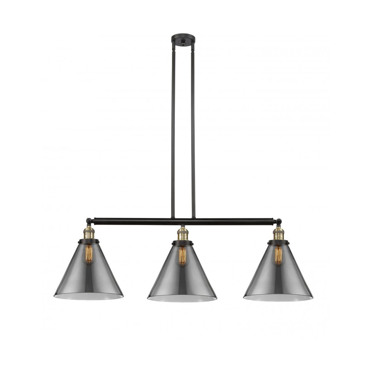 Franklin Restoration X-Large Cone LED 44 inch Black Antique Brass Island Light Ceiling Light in Plated Smoke Glass, Franklin Restoration
