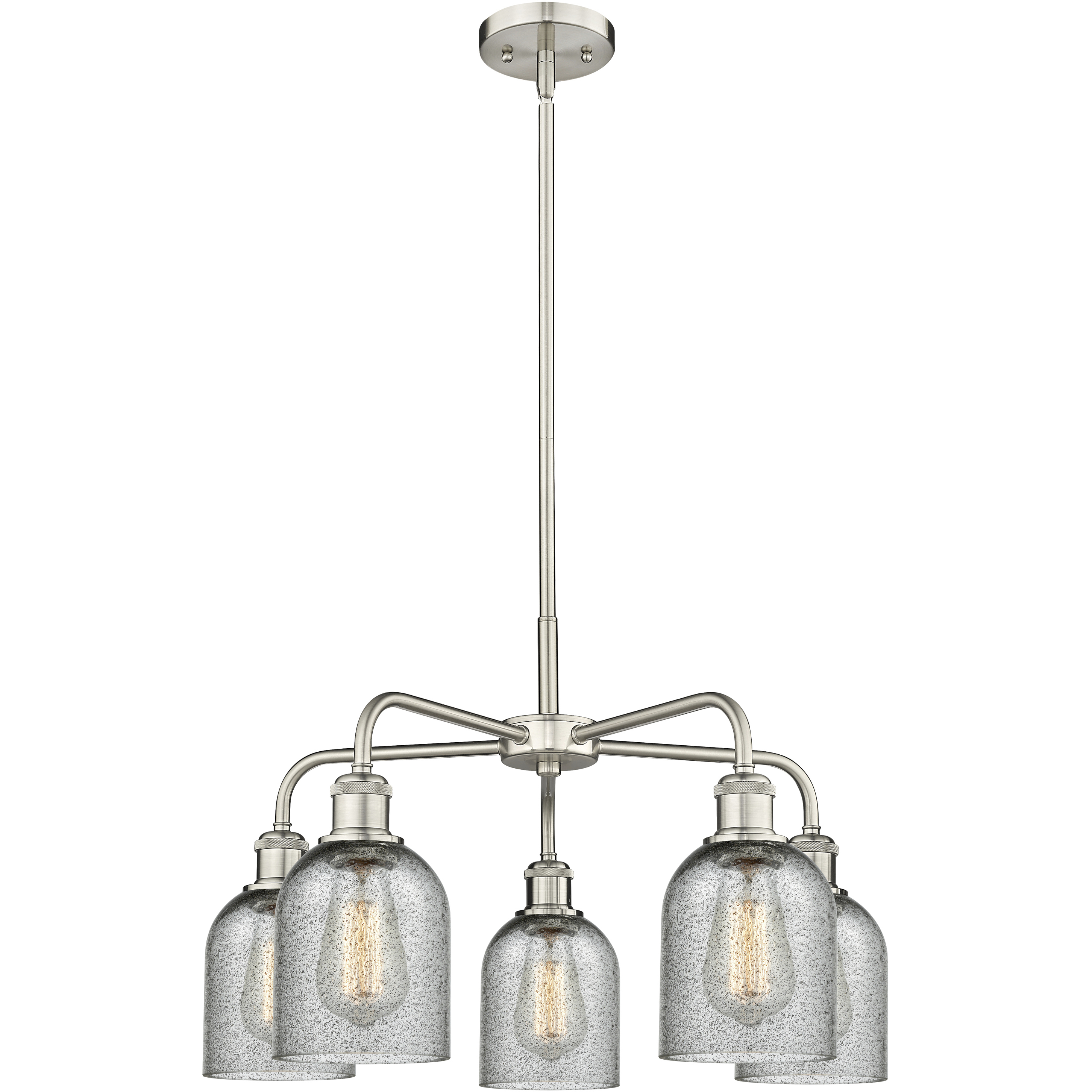Caledonia 5 Light 23 inch Satin Nickel Chandelier Ceiling Light in Charcoal Glass