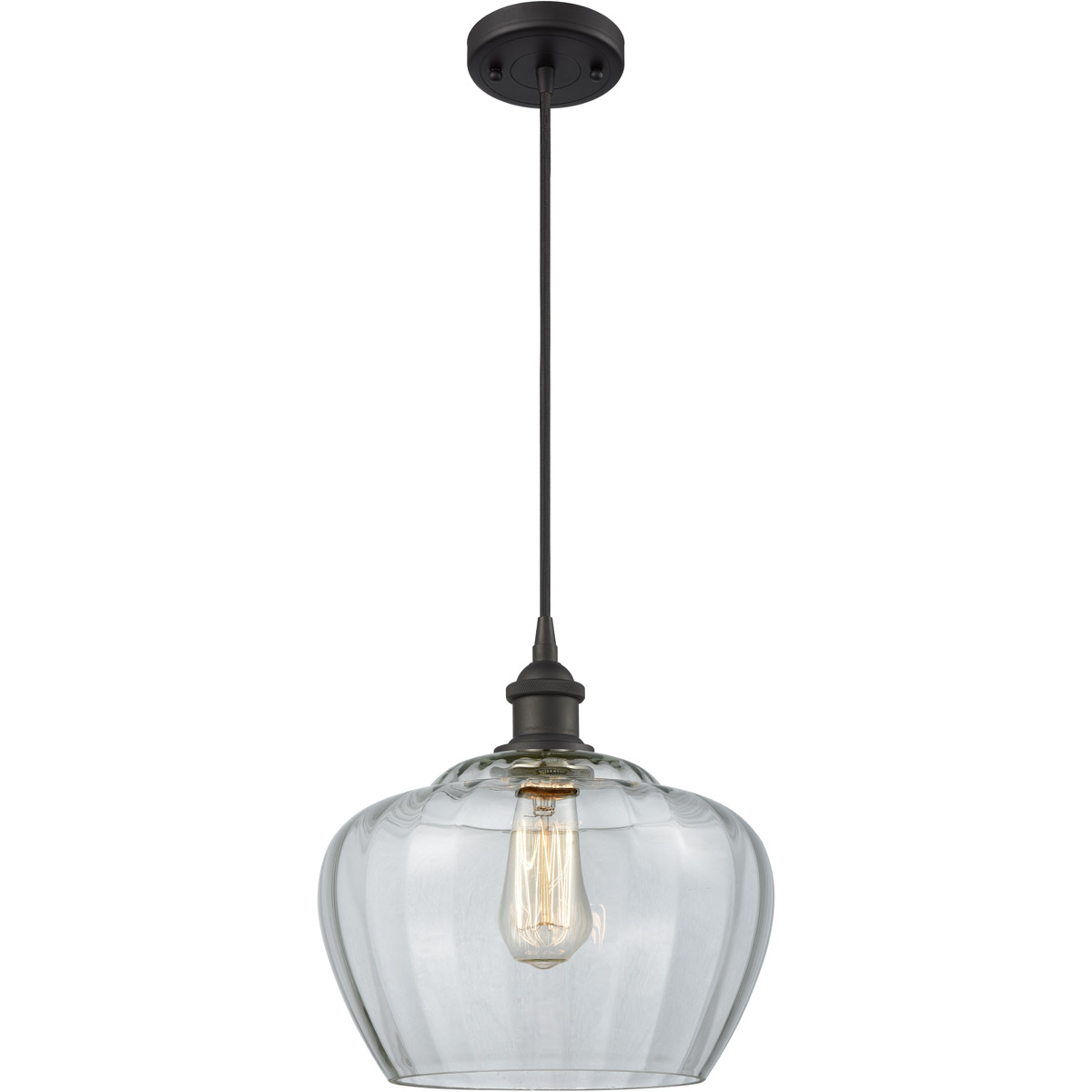 Ballston Large Fenton LED 11 inch Oil Rubbed Bronze Mini Pendant Ceiling Light in Clear Glass, Ballston