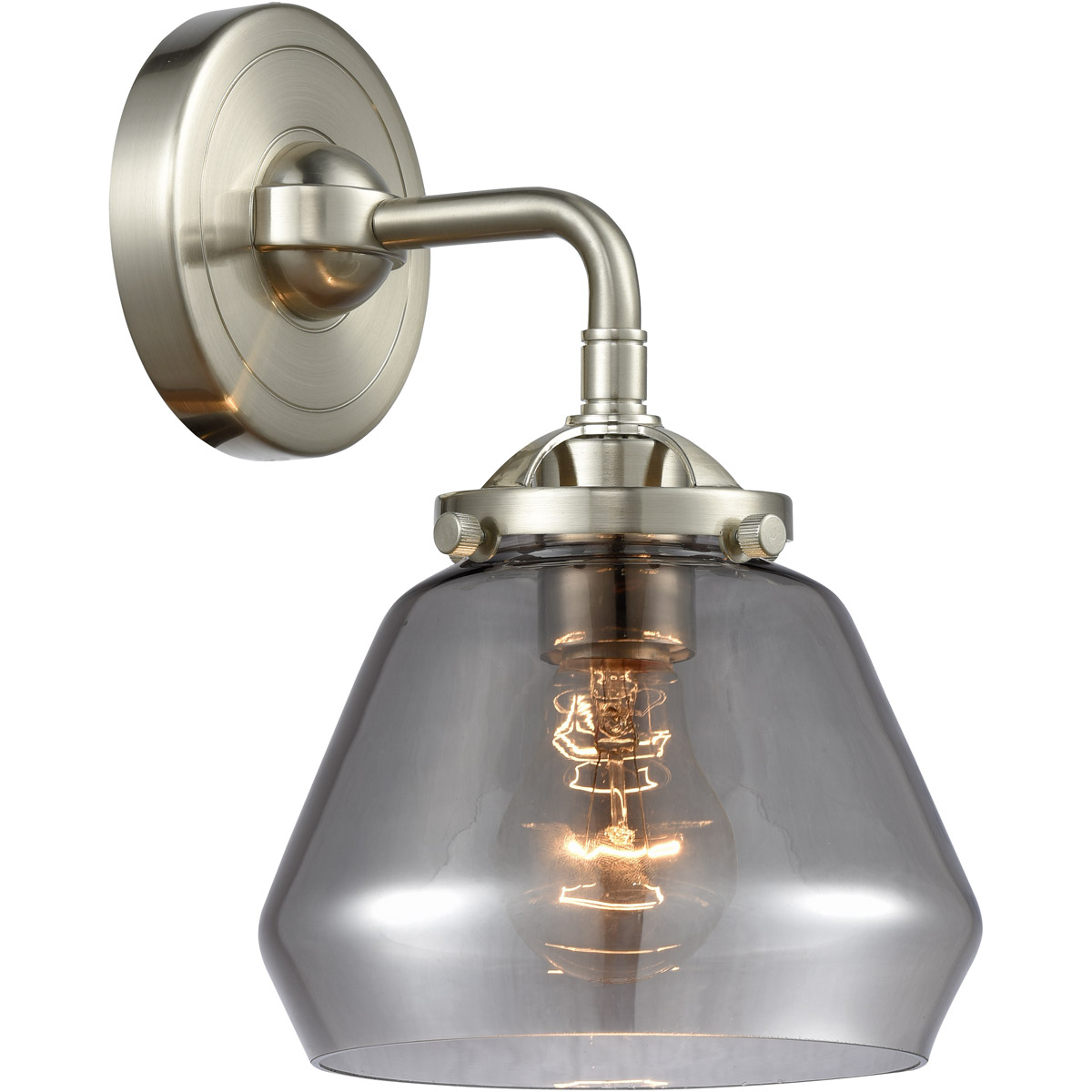 Nouveau Fulton LED 7 inch Brushed Satin Nickel Sconce Wall Light in Plated Smoke Glass, Nouveau