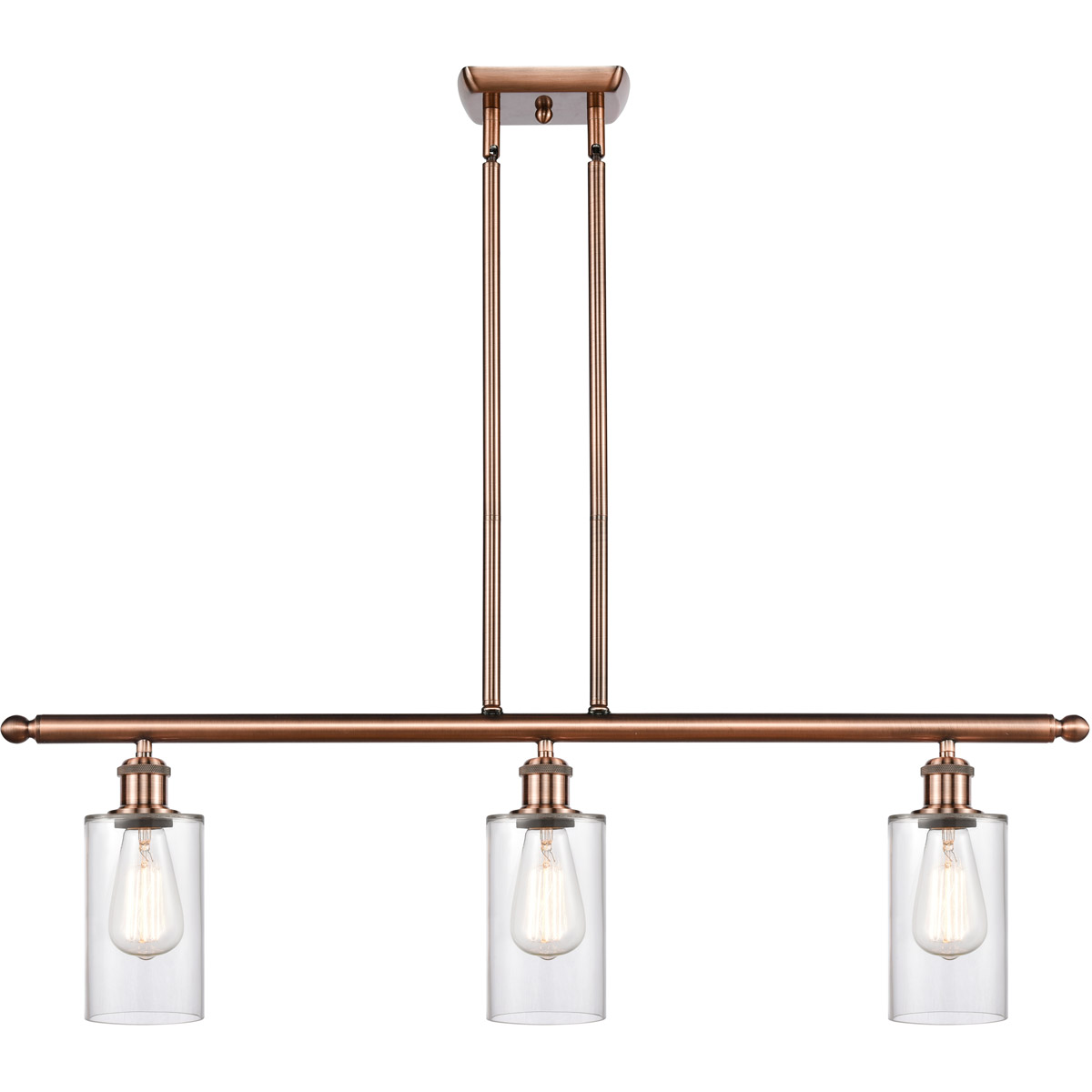 Ballston Clymer 3 Light 36 inch Antique Copper Island Light Ceiling Light in Clear Glass, Ballston