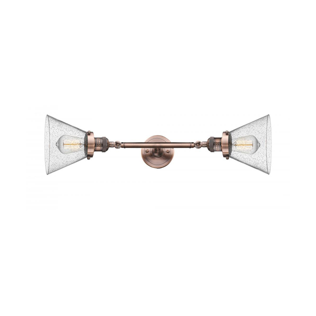 Franklin Restoration Large Cone LED 8 inch Antique Copper Bath Vanity Light Wall Light in Seedy Glass, Franklin Restoration