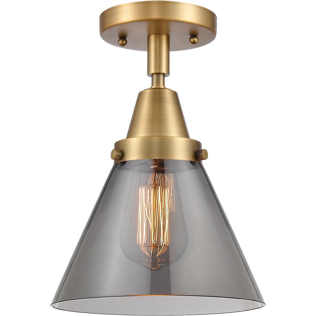 Franklin Restoration Large Cone LED 7.75 inch Brushed Brass Flush Mount Ceiling Light in Light Smoke Glass