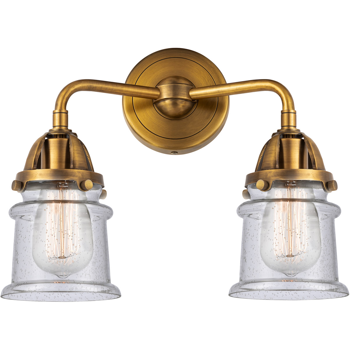 Nouveau 2 Small Canton 2 Light 13 inch Brushed Brass Bath Vanity Light Wall Light in Seedy Glass