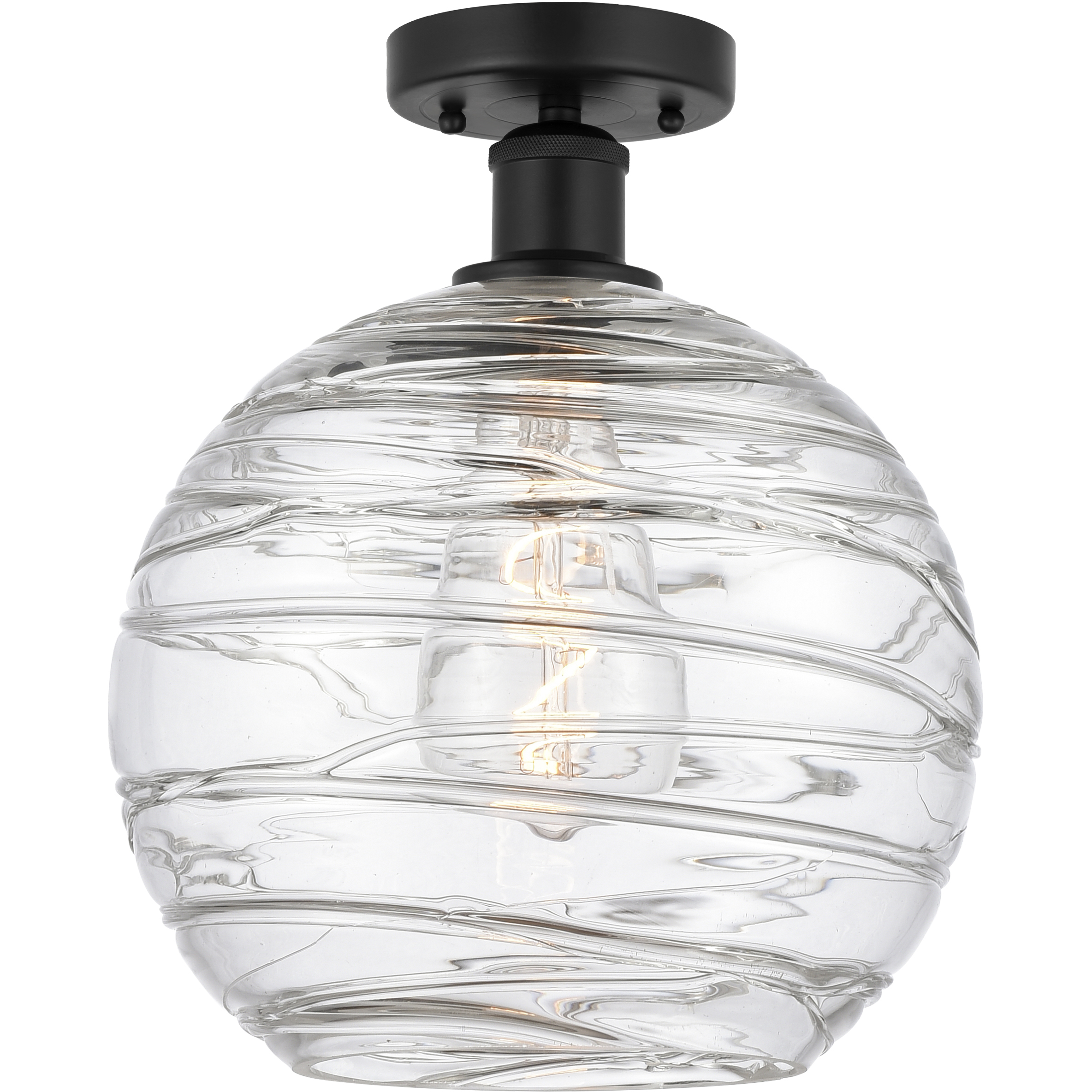 Edison Athens Deco Swirl 1 Light 10 inch Matte Black Semi-Flush Mount Ceiling Light