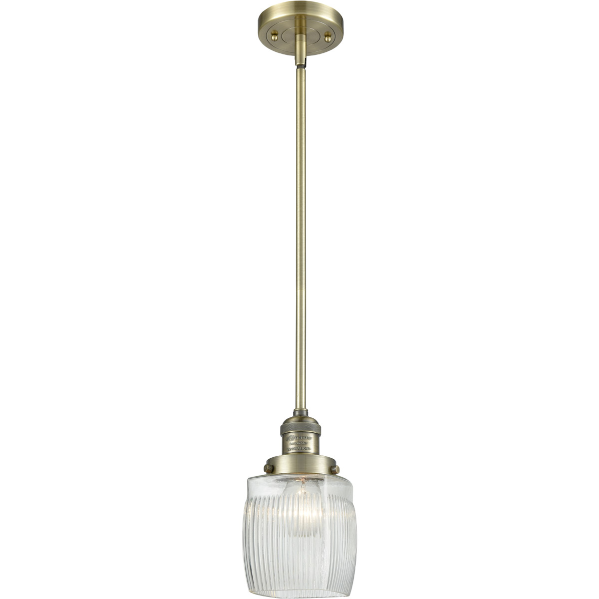 Franklin Restoration Colton 1 Light 6 inch Antique Brass Mini Pendant Ceiling Light in Incandescent, Clear Halophane Glass, Franklin Restoration
