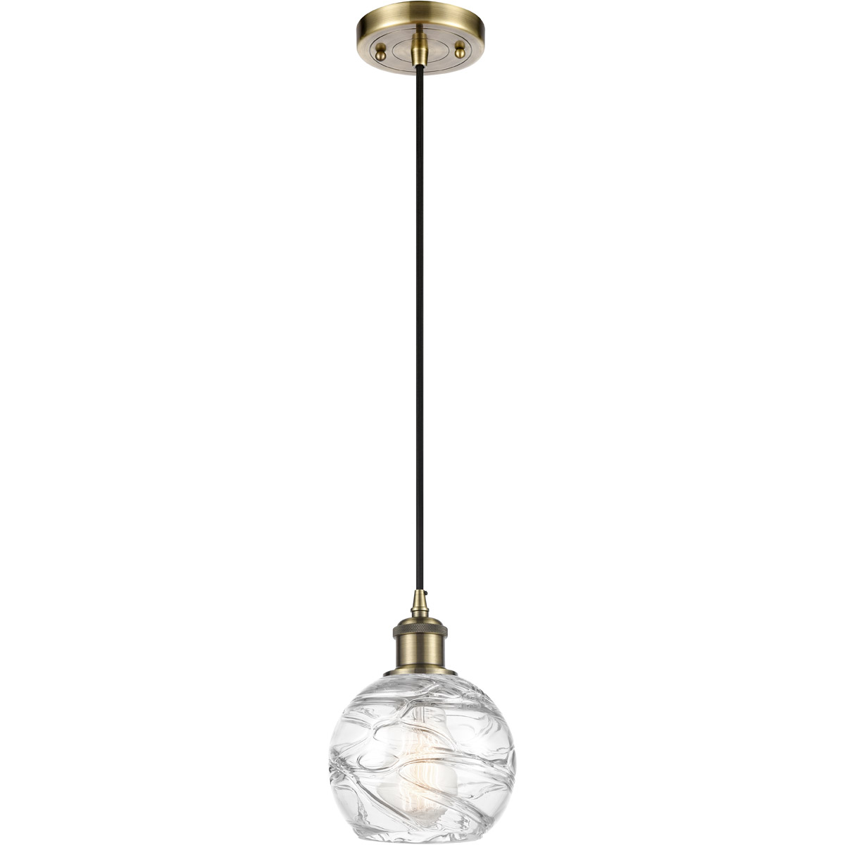 Ballston Small Deco Swirl 1 Light 6 inch Antique Brass Mini Pendant Ceiling Light in Incandescent, Small Athens, Deco Swirl Glass, Ballston