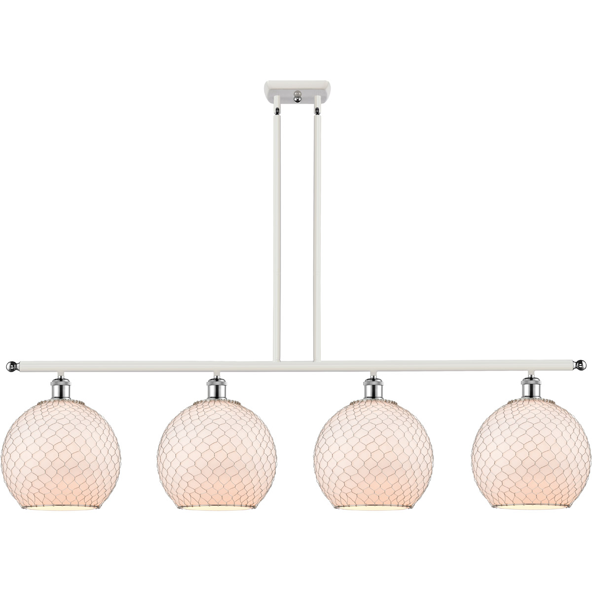 Ballston Large Farmhouse Chicken Wire 4 Light 48 inch White and Polished Chrome Island Light Ceiling Light, Ballston