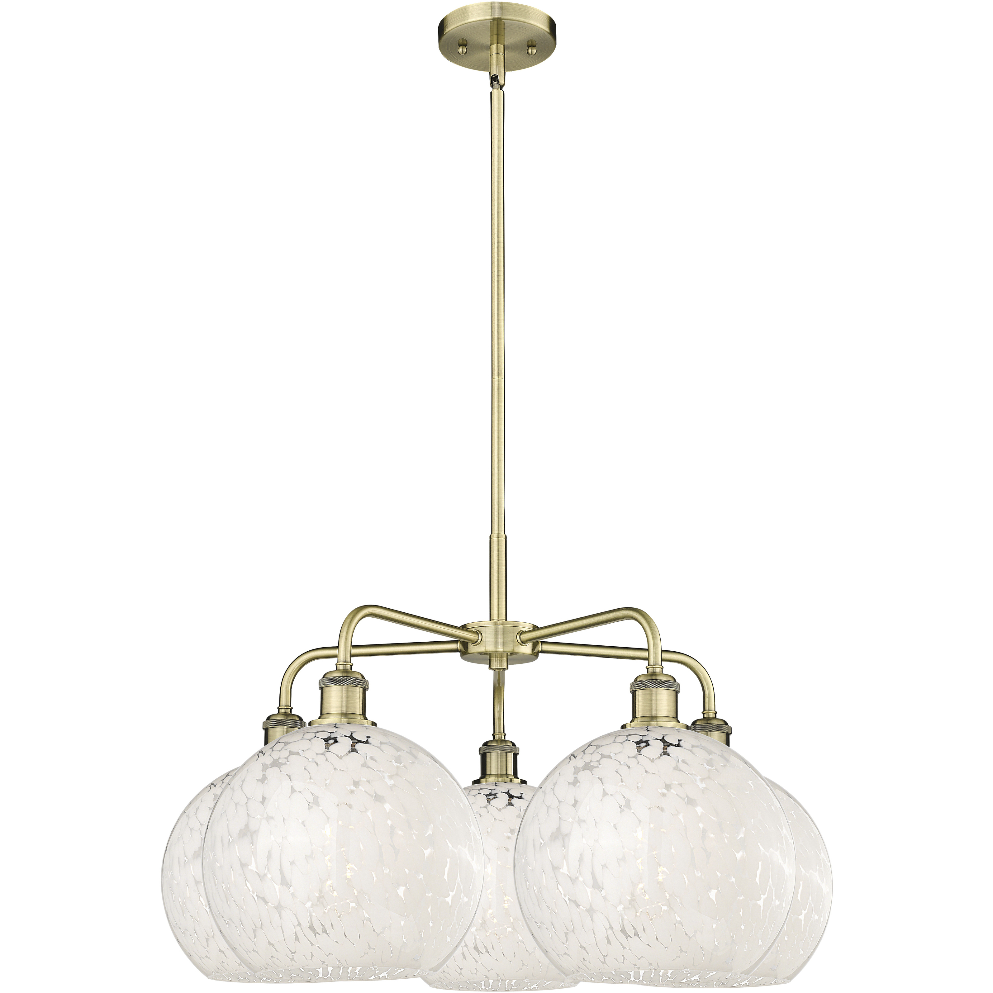 Ballston White Mouchette 5 Light 28 inch Antique Brass Stem Hung Chandelier Ceiling Light