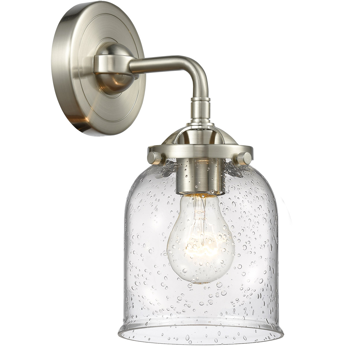 Nouveau Small Bell LED 5 inch Black Antique Brass Sconce Wall Light in Silver Plated Mercury Glass, Nouveau