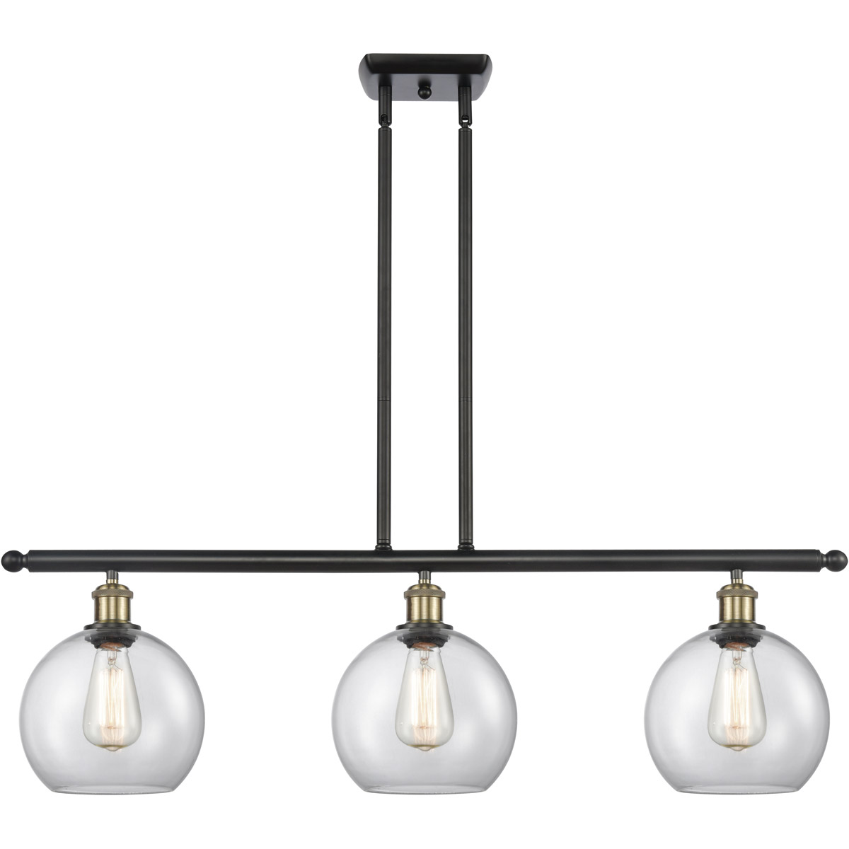 Ballston Athens LED 36 inch Black Antique Brass Island Light Ceiling Light in Clear Glass, Ballston