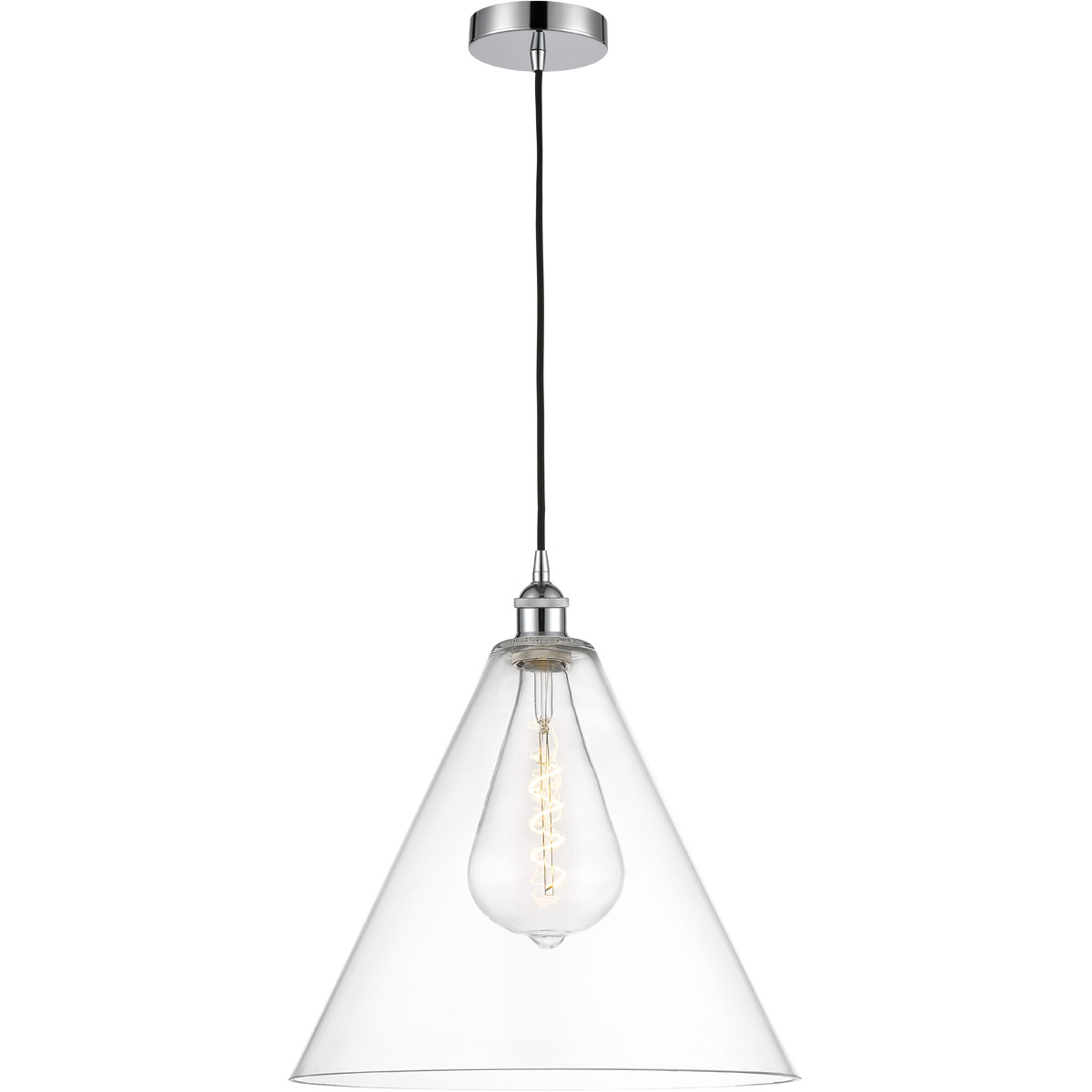 Edison Cone 1 Light 16 inch Polished Chrome Pendant Ceiling Light