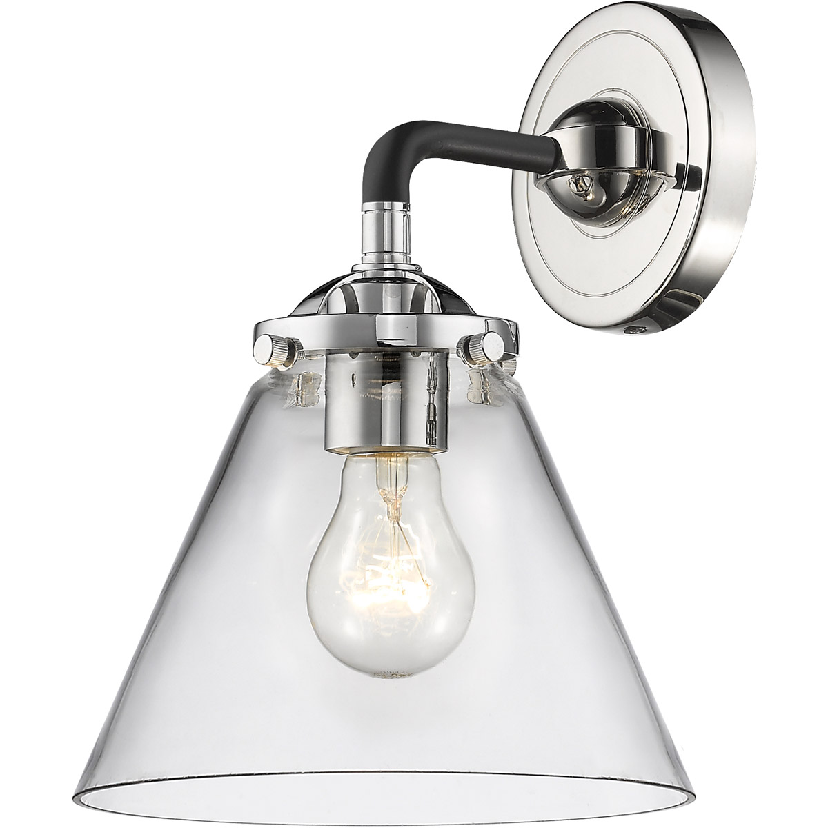 Nouveau Large Cone 1 Light 8 inch Black Polished Nickel Sconce Wall Light in Clear Glass, Nouveau