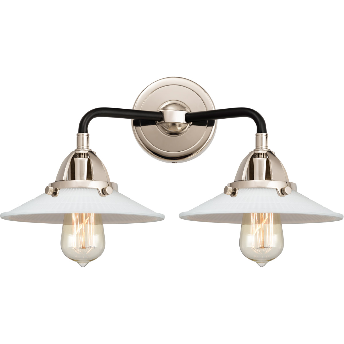 Nouveau 2 Halophane LED 17 inch Black Polished Nickel Bath Vanity Light Wall Light in Matte White Halophane Glass