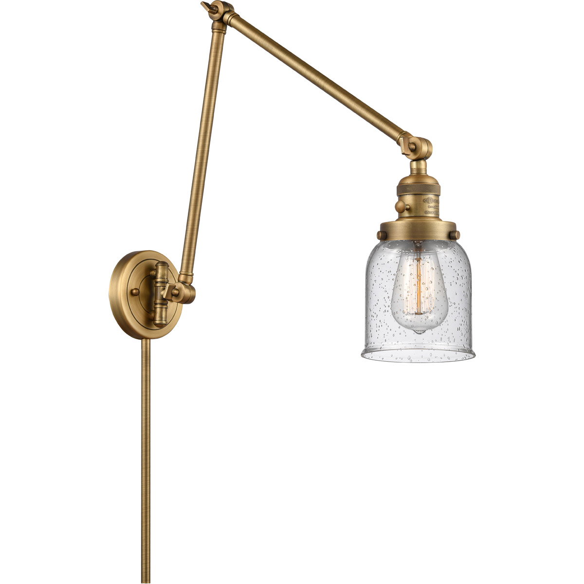 Small Bell 30 inch 3.50 watt Brushed Brass Swing Arm Wall Light, Franklin Restoration
