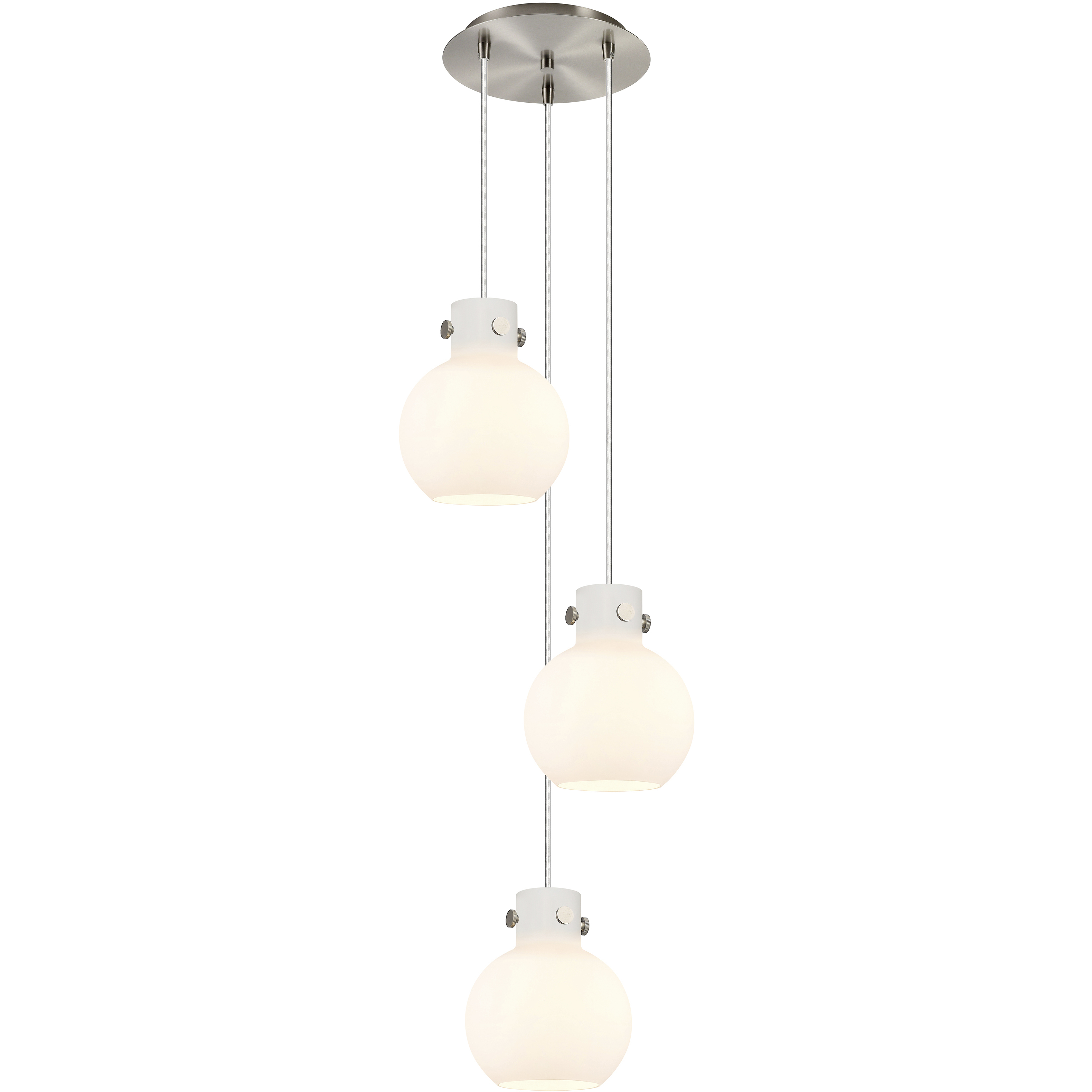 Newton Sphere 3 Light 15.5 inch Brushed Satin Nickel Multi Pendant Ceiling Light in White Glass